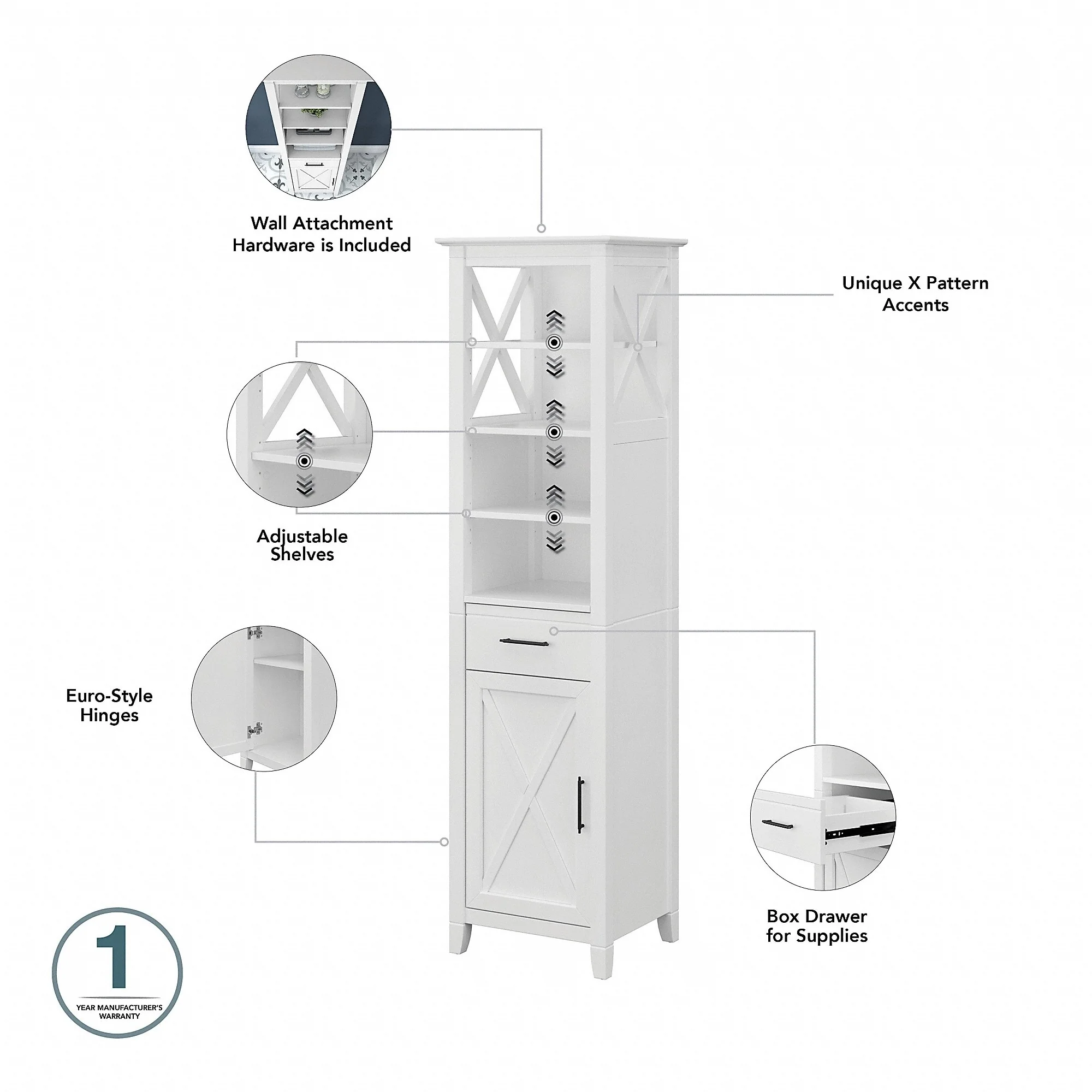 Key West Tall Narrow Bookcase Cabinet by Bush Furniture