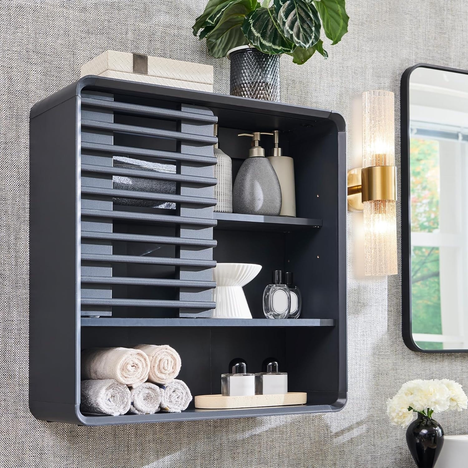 Slatted Door Wall Cabinet, Medicine Cabinet, Bathroom Storage Cabinet