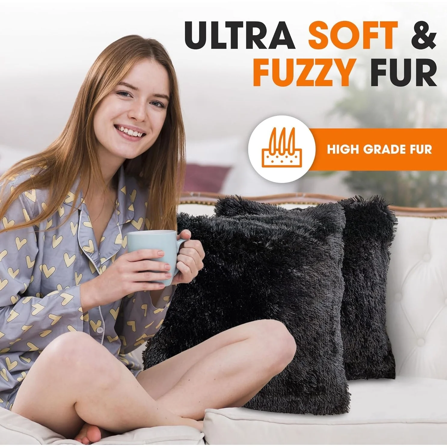 Cheer Collection Shaggy Long Hair Throw Pillows (Set of 2)