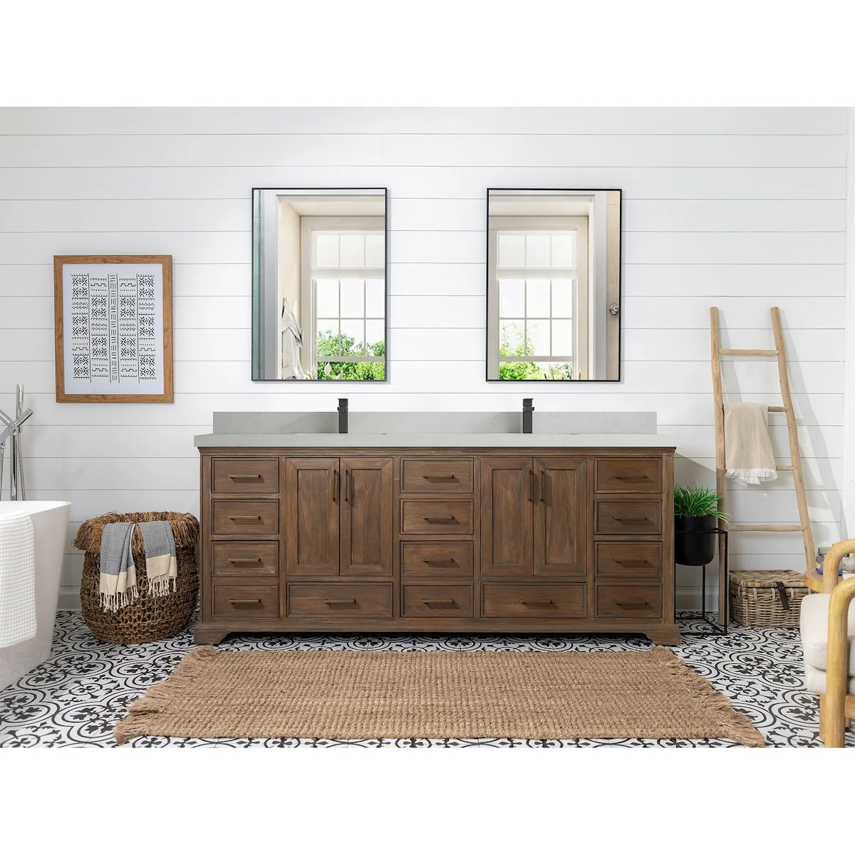 Willow Collections 84 in. W x 22 in. D Charlotte Teak Double Sink Bathroom Solid Teak Vanity with Countertop