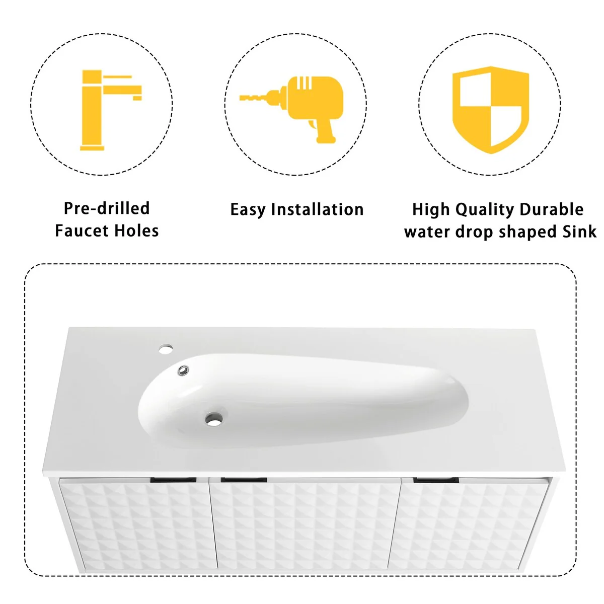 24/ 48 inch Wall Mounted Bathroom Vanity Set in White with Integrated Resin Sink