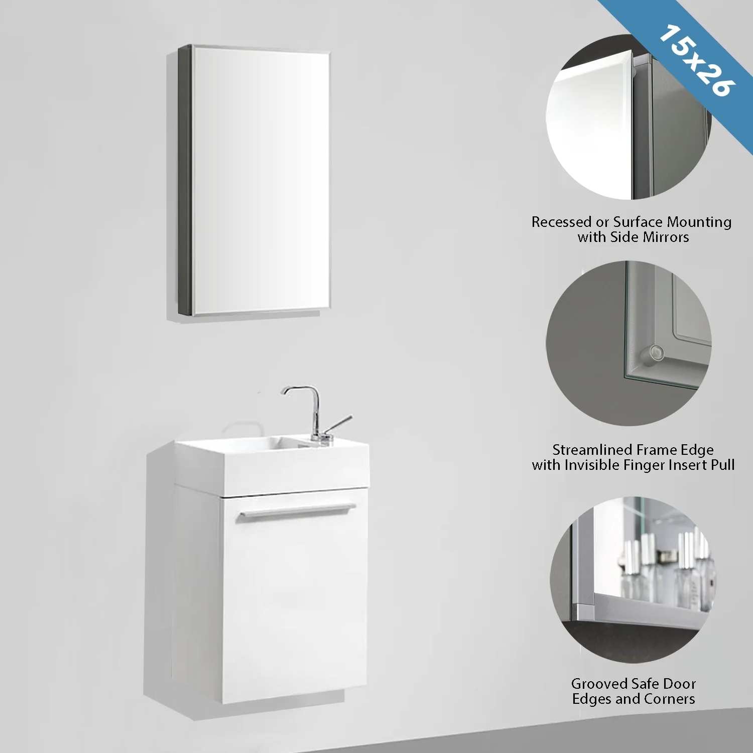 Frameless Aluminum Bathroom Mirror Medicine Cabinet