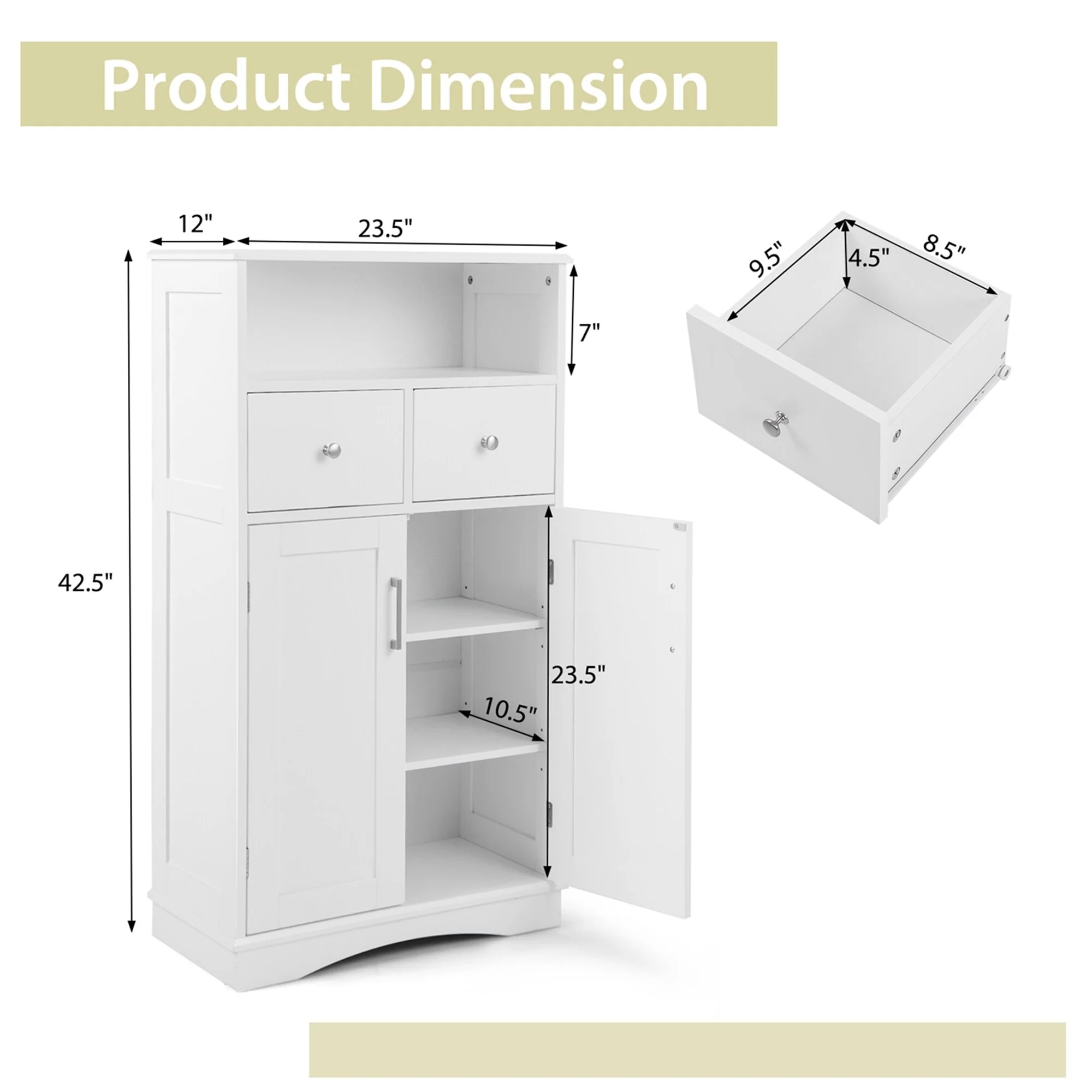 Costway Bathroom Floor Cabinet Freestanding Storage Cabinet with 2 - See Details