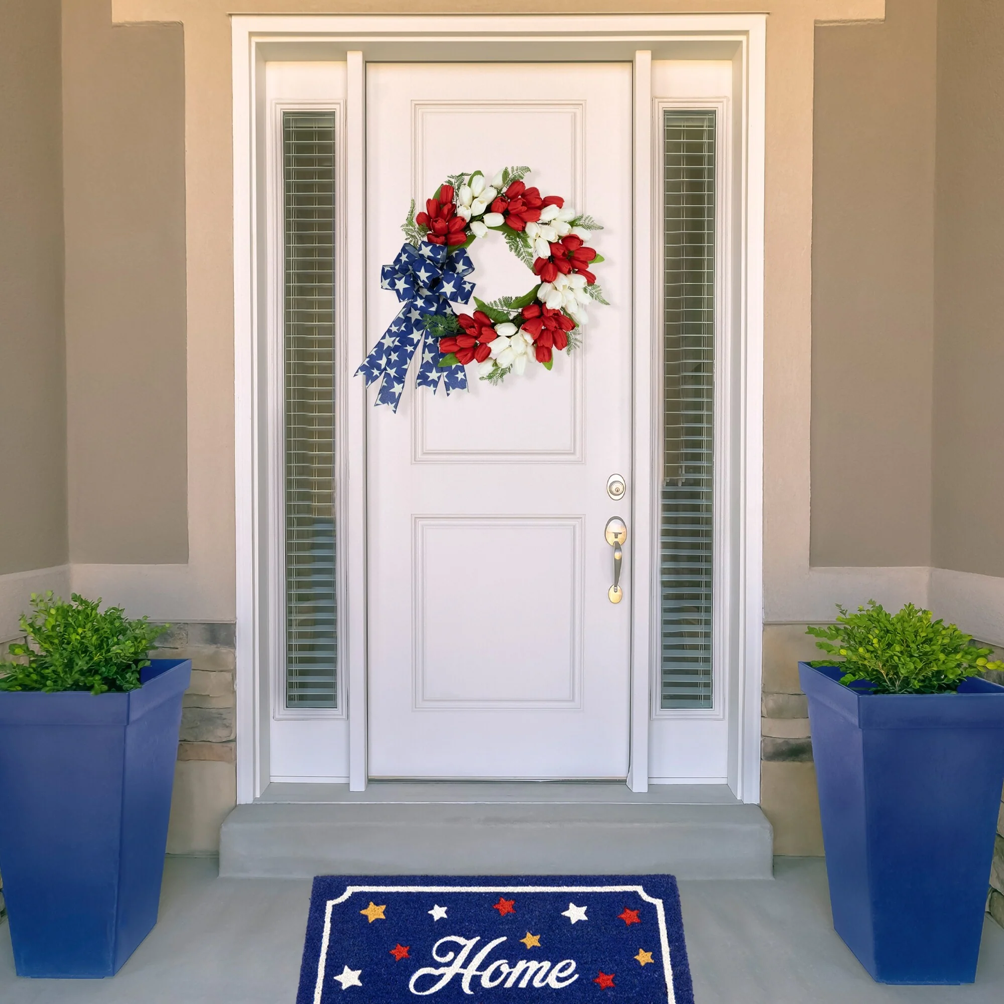 Tulip Patriotic Wreath with Star Bow - 24