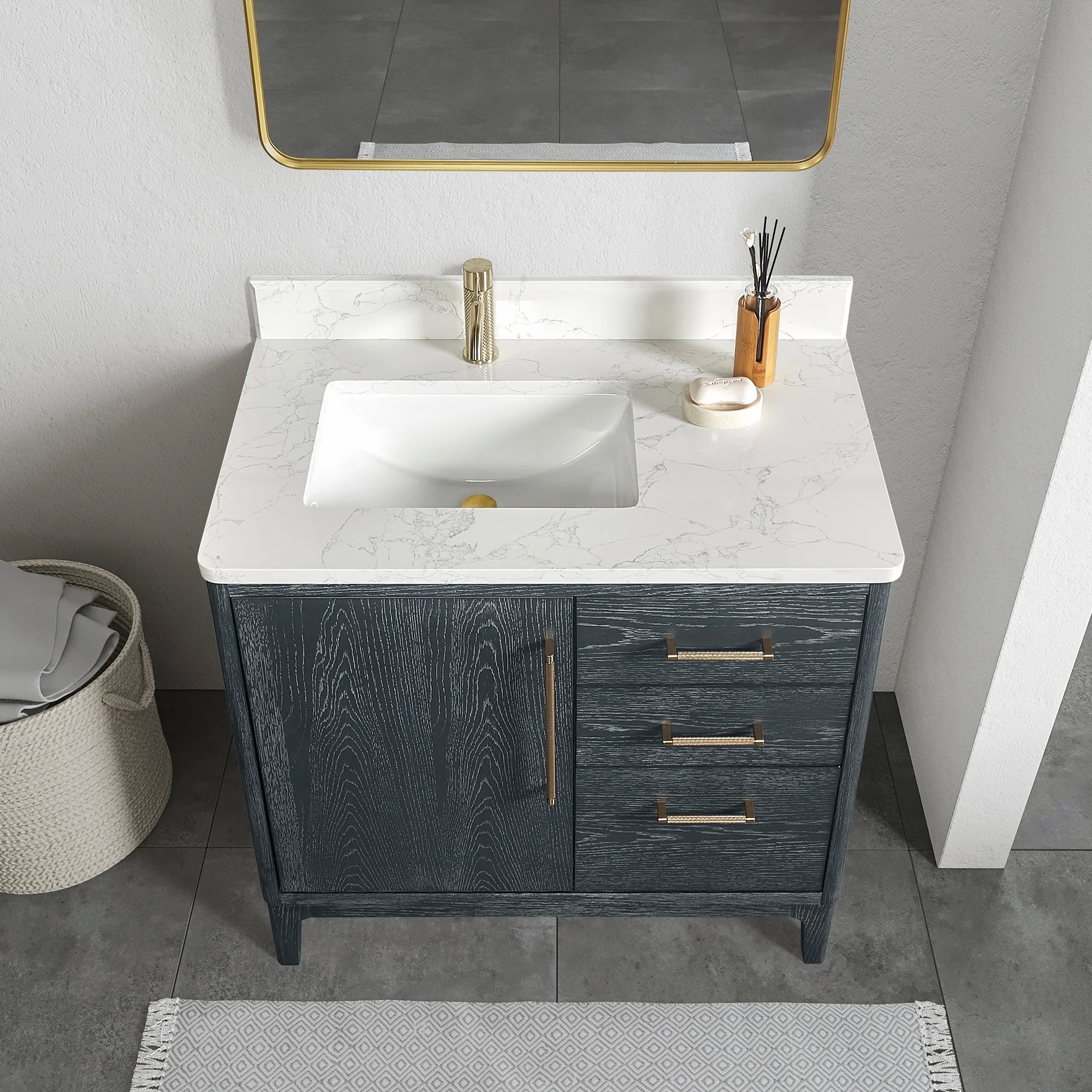 Gara Single Bath Vanity with Composite Stone Top and Mirror
