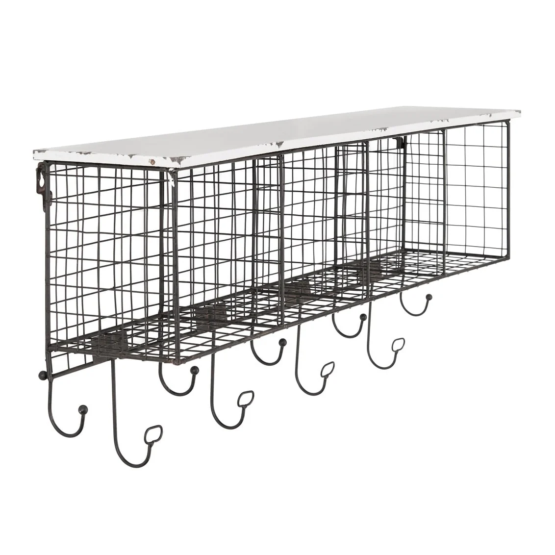 Linon Four Cubby Wall Shelf with Hooks