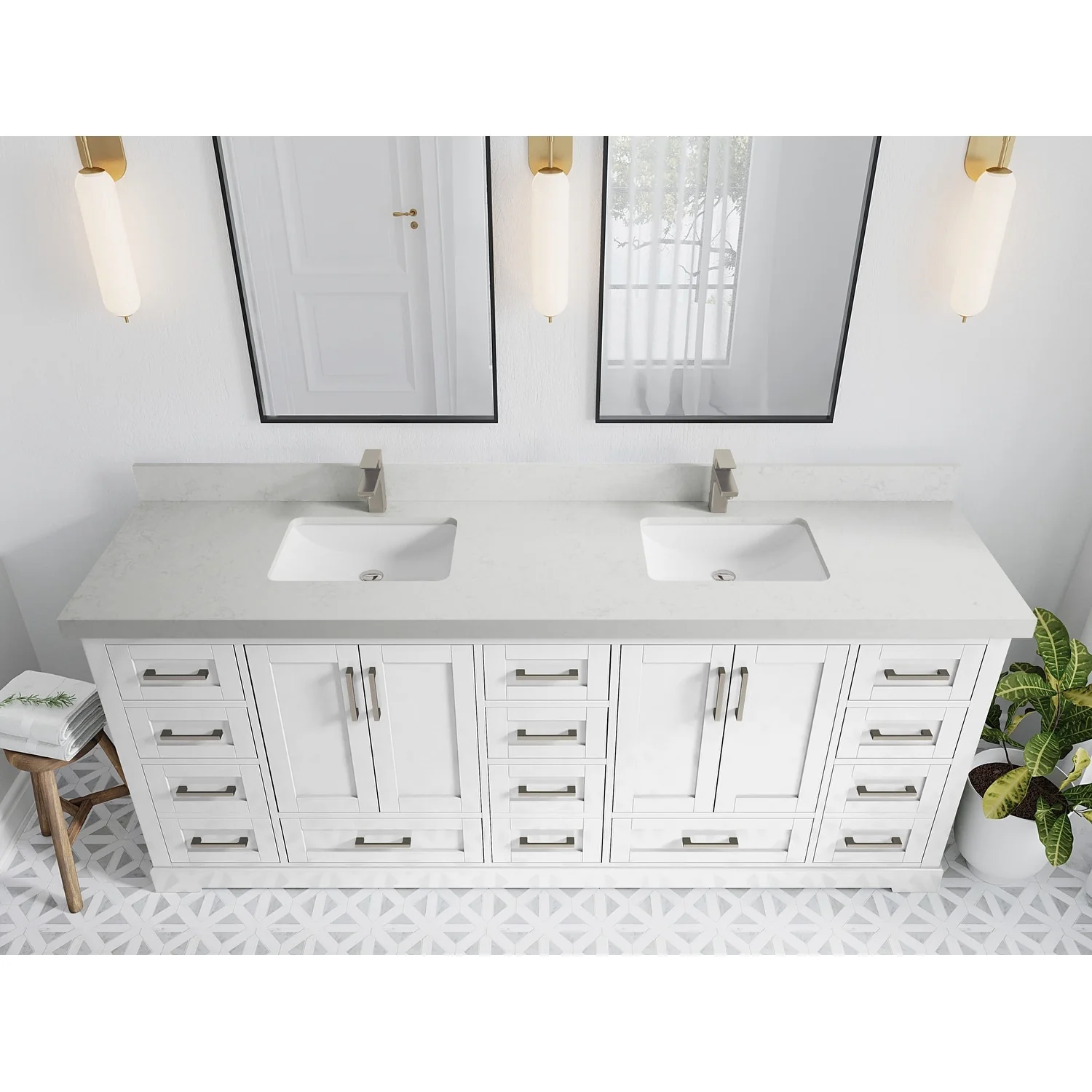 Willow Collection 84 in W x 22 in D x 36 in H Boston Double Bowl Sink Bathroom Vanity with Countertop