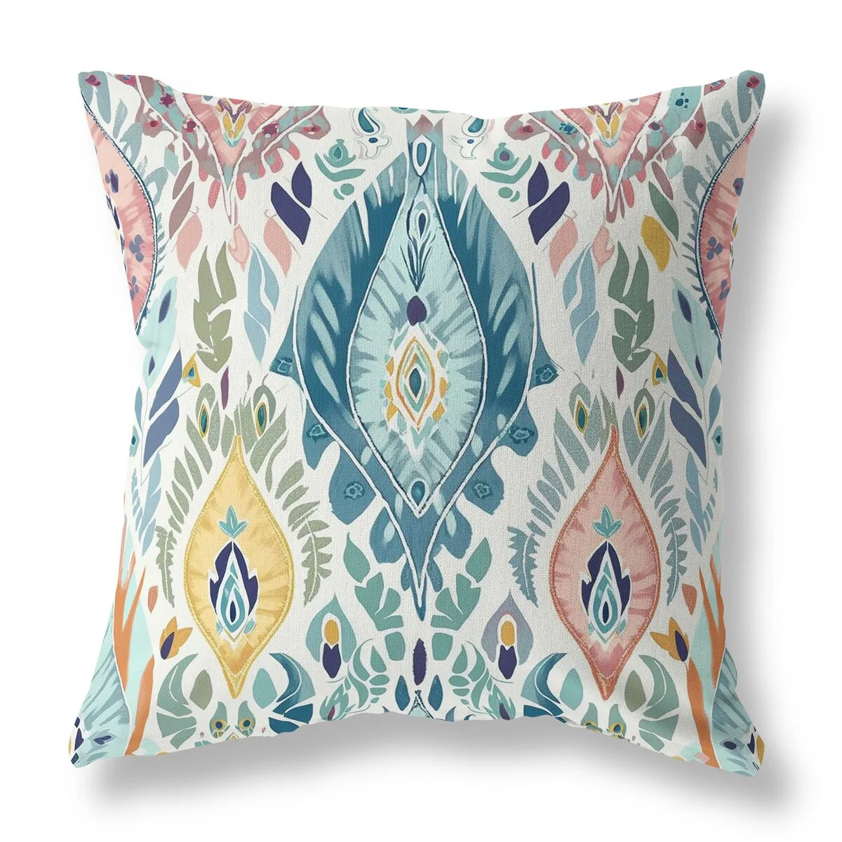 Blue And Pink Ikat Infusion Indoor/Outdoor Throw Pillow Zipper