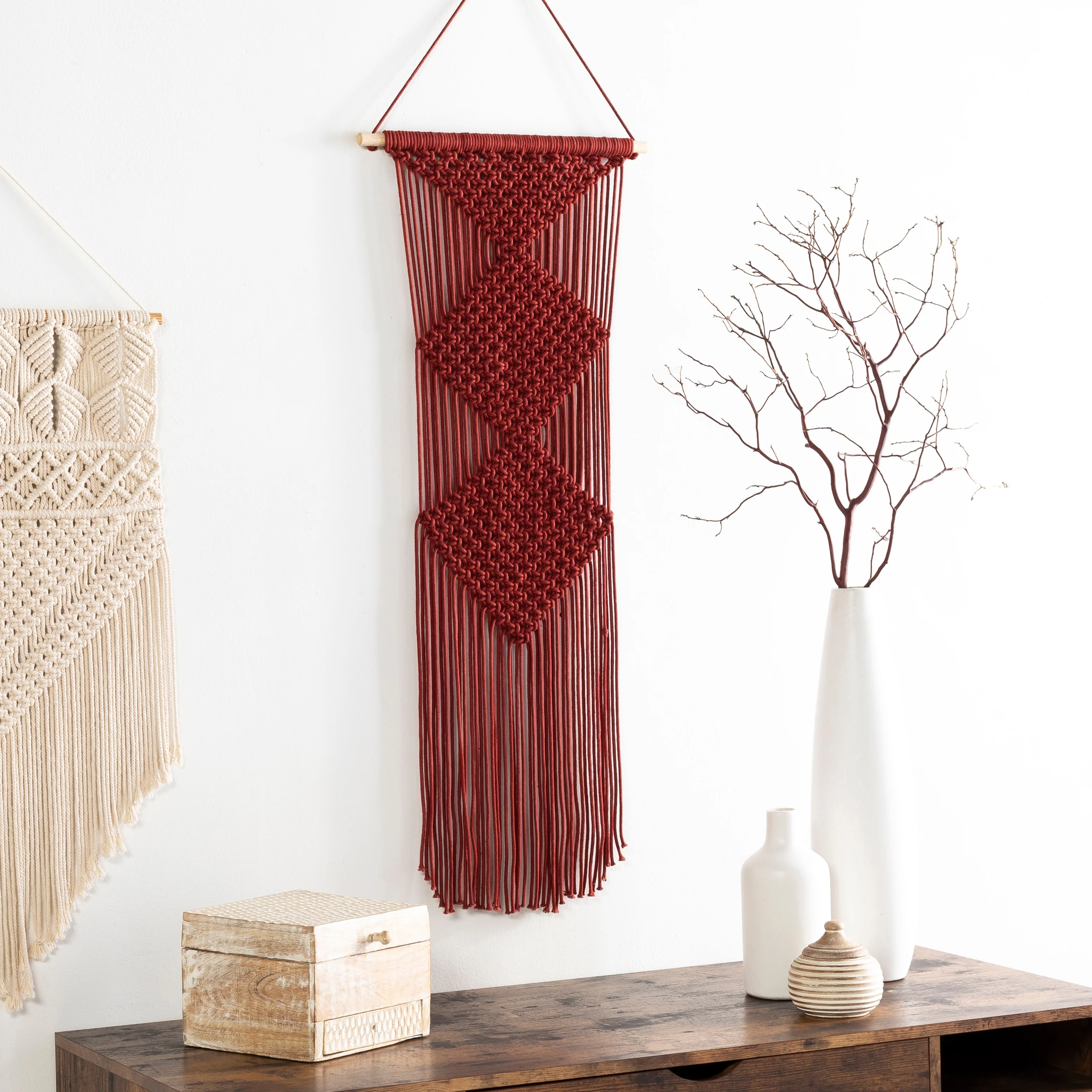 Artistic Weavers Linsey Burgundy Diamond Macrame Wall Hanging - 40