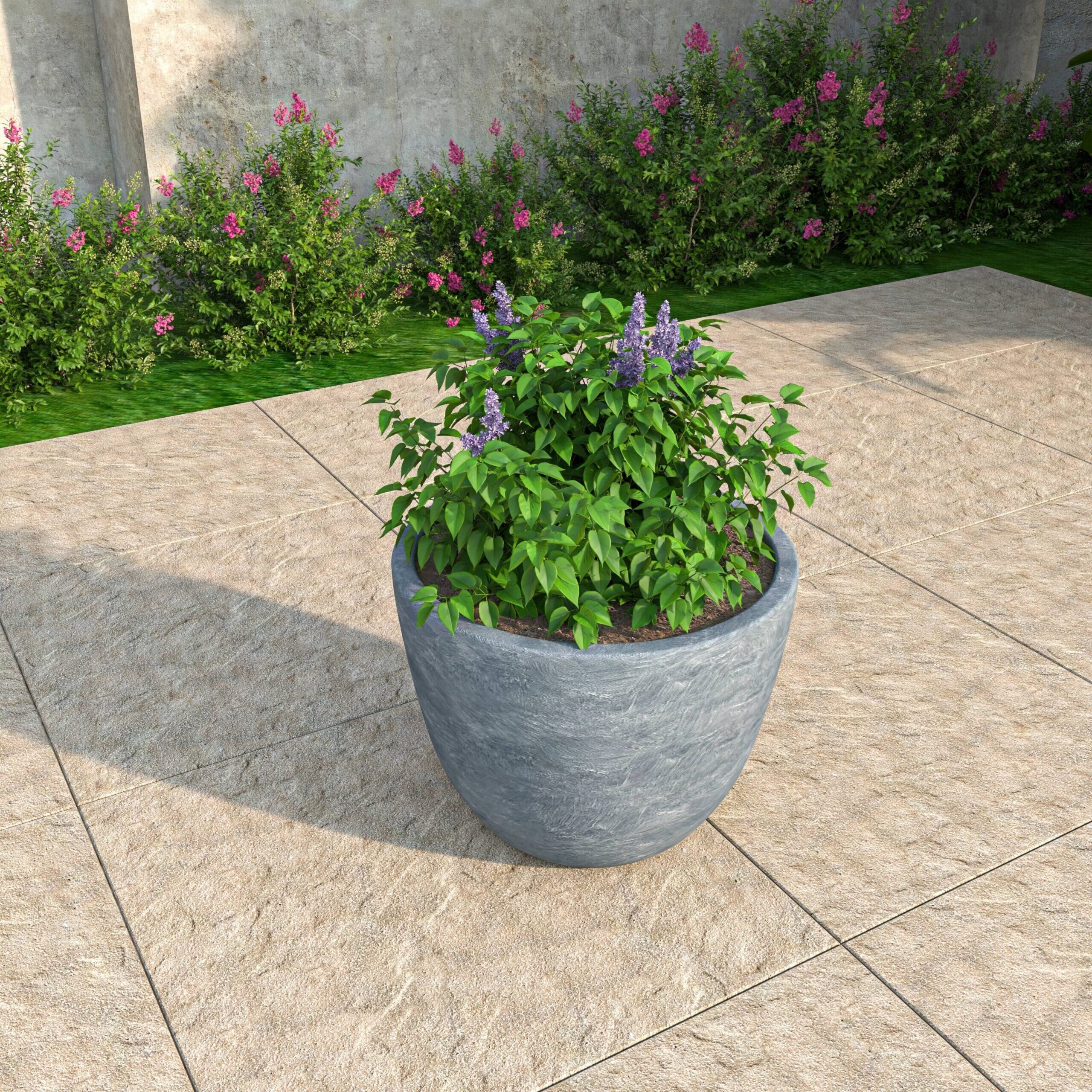 Dahlia Modern Round Planter Pot with Drainage, Stylish Fiberstone & MGO Clay for Indoor & Outdoor, Patio Yard Decor