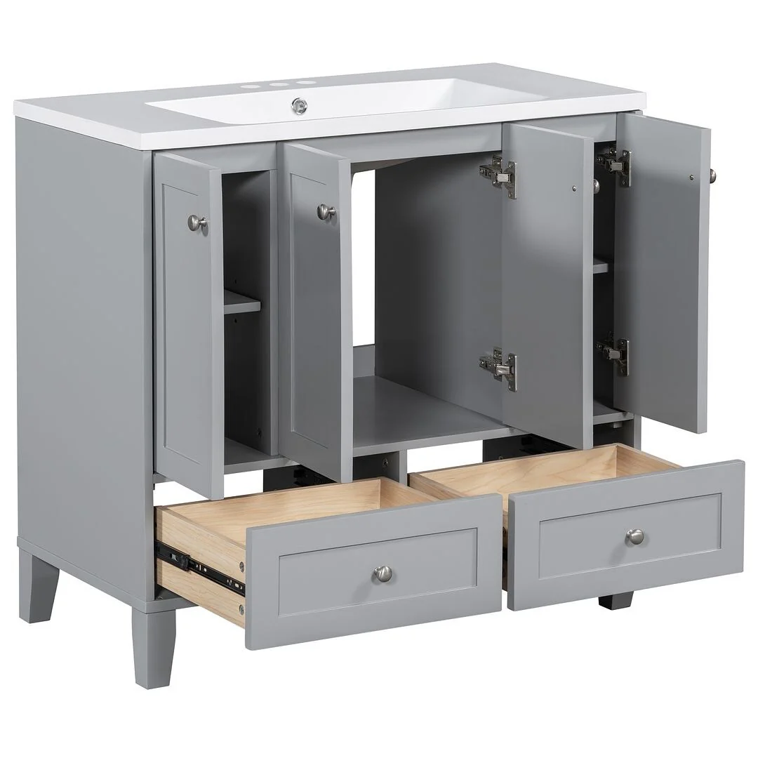 36'' Bathroom Vanity with Sink Set, Solid Wood Frame Bathroom Storage Cabinet, Freestanding Vanity Set