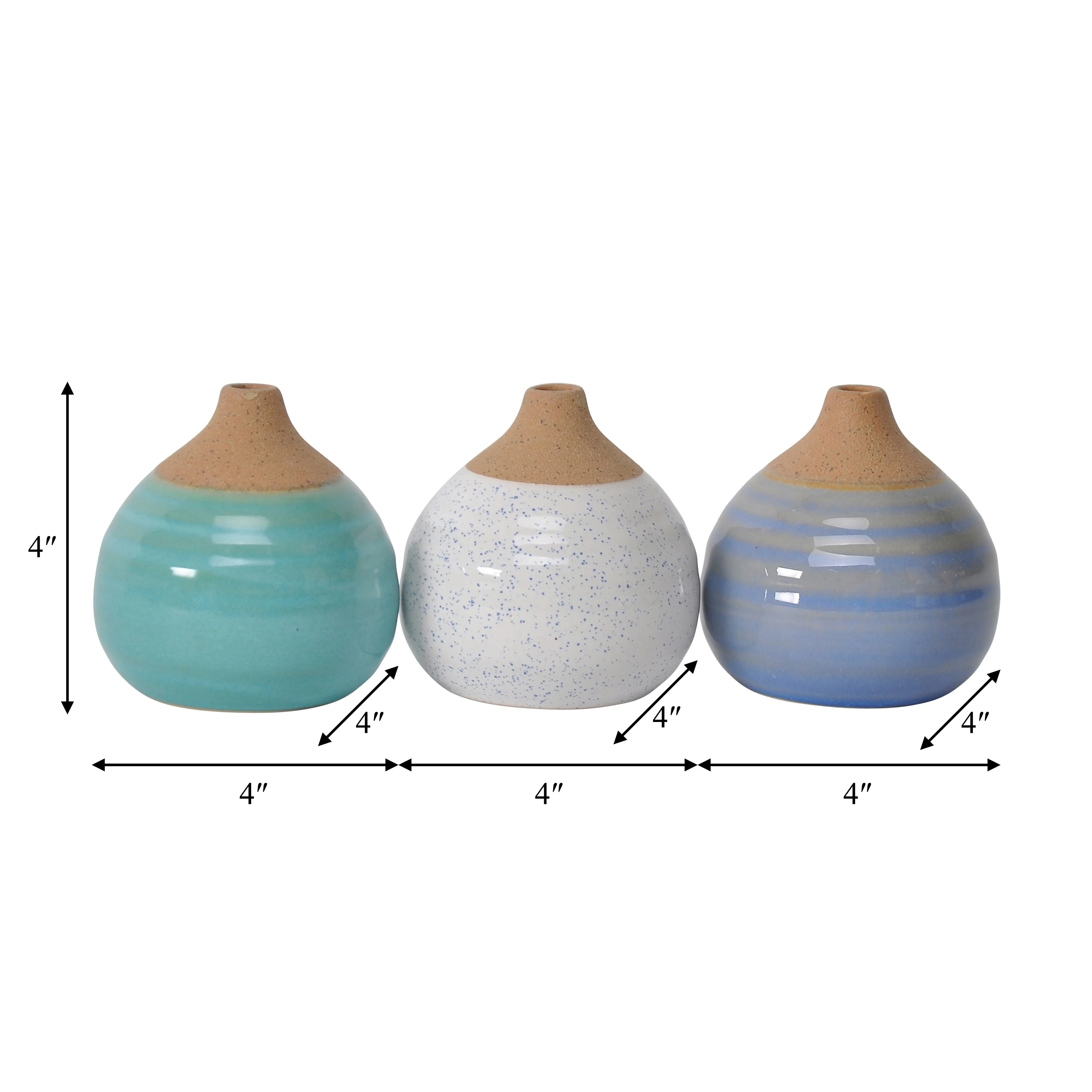 Sagebrook Home Modern Coastal Small Ceramic Bud Vases, Set of 3