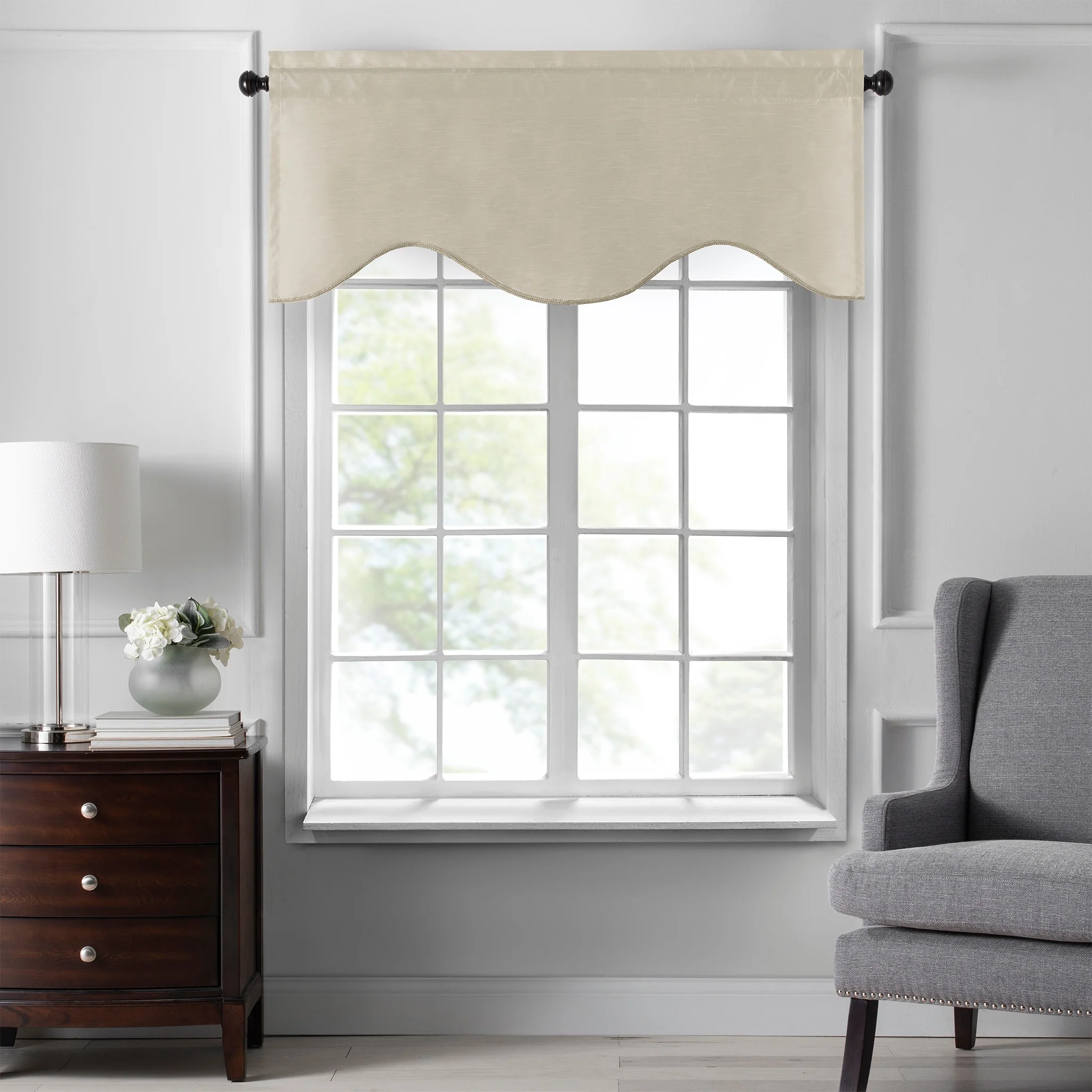 Gracewood Hollow Foster Faux Silk Scalloped Window Valance - 50