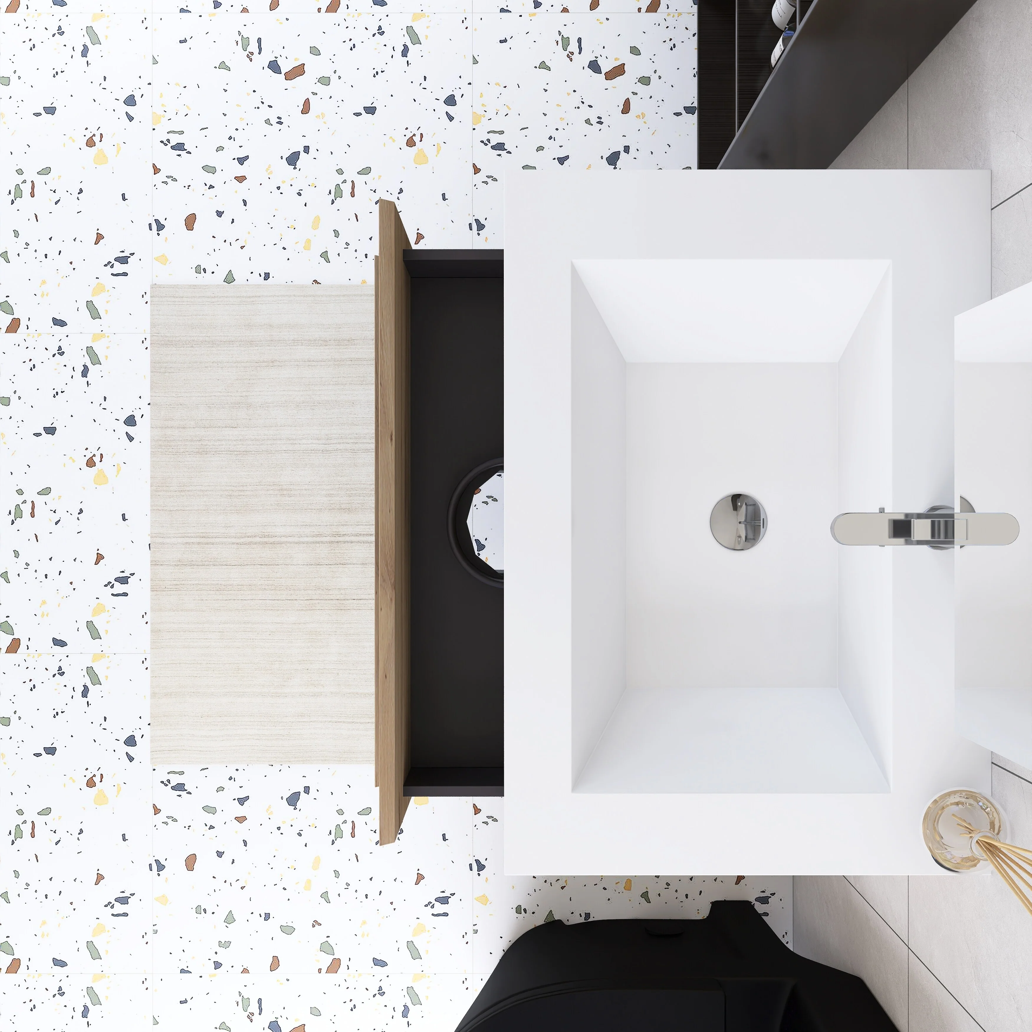 Angela Wall Mounted Bathroom Vanity in F. Oak with White Cultured Marble Top