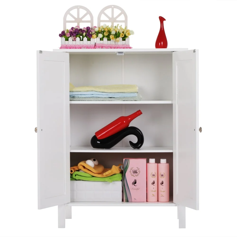 White Double Doors Adjustable Freestanding Bathroom Cabinet - 23.62