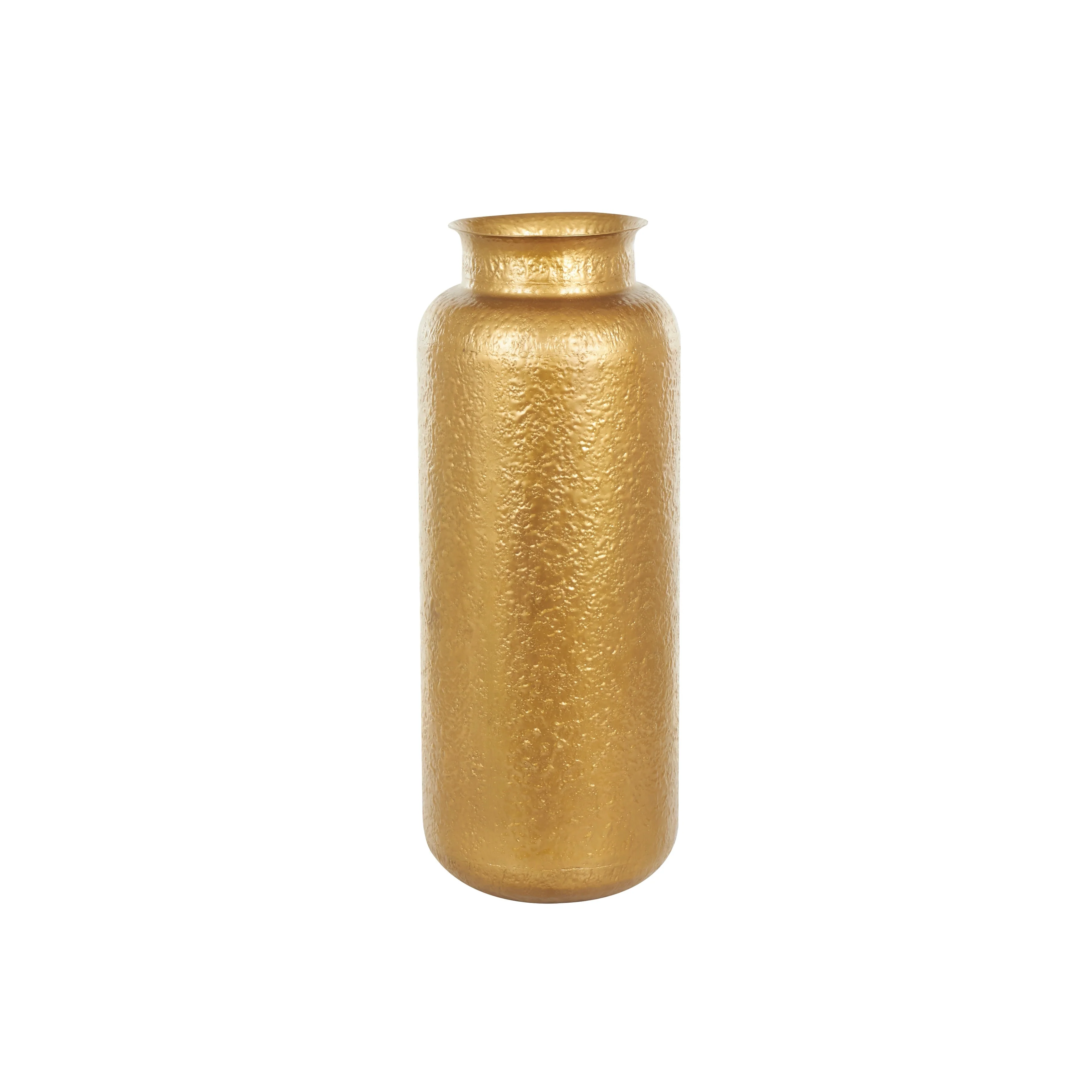Gold Metal Tall Textured Hammered Floor Vase