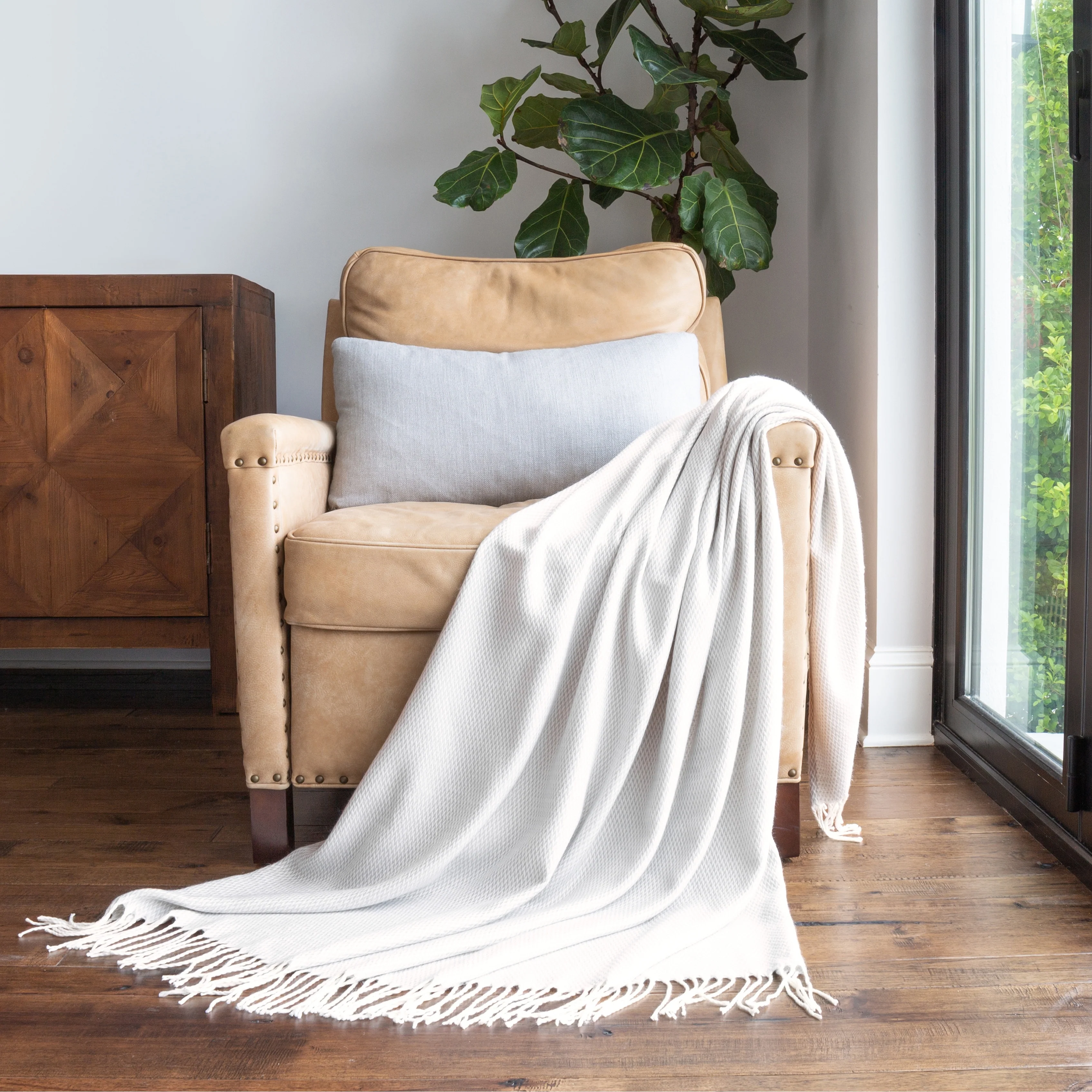 Becky Cameron Throw Blanket Herringbone with Fringed Edges