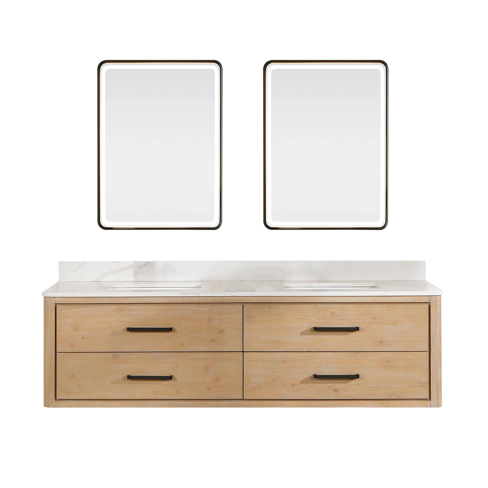 Cristo Floating Bath Vanity with White Quartz Stone Top and Mirror