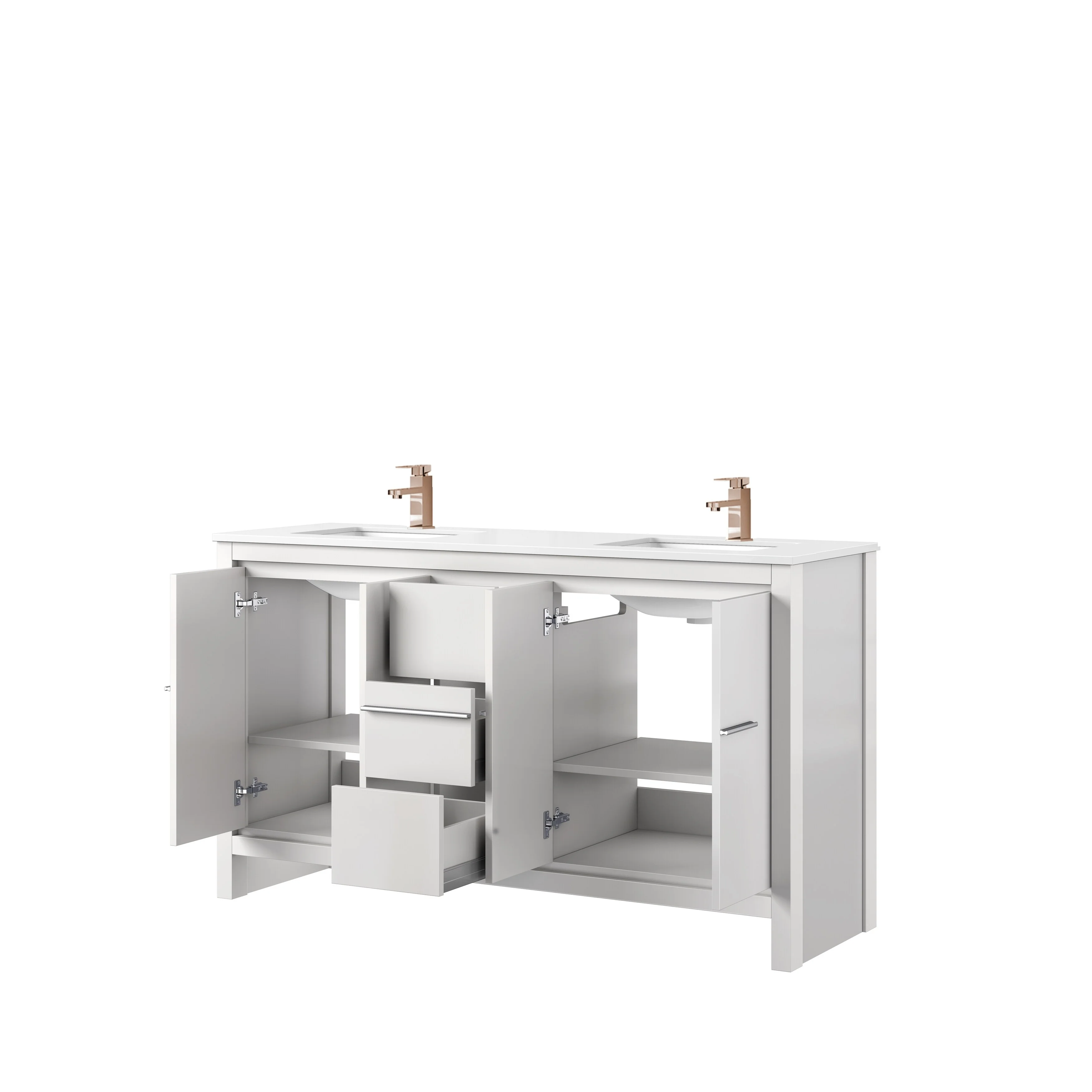 Lafarre Bath Vanity Cultured Marble Top, Sink and Rose Gold Faucet