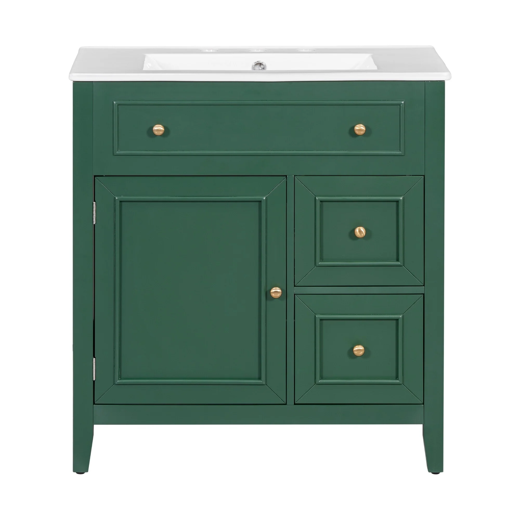 30'' Solid Wood Bathroom Vanity with Cabinet, 2 Drawers, and Ceramic Sink