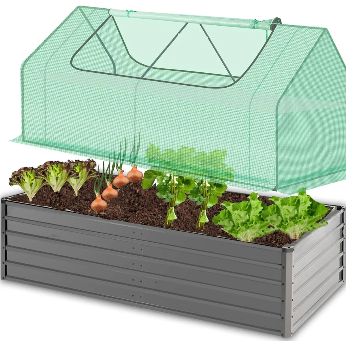 8x4x2ft Galvanized Raised Garden Bed with Cover Metal Planter Box