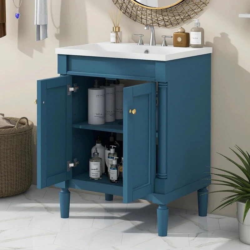 24'' Bathroom Vanity with Top Sink: Modern 2-Tier Storage Cabinet, Single Sink, Large Shelves