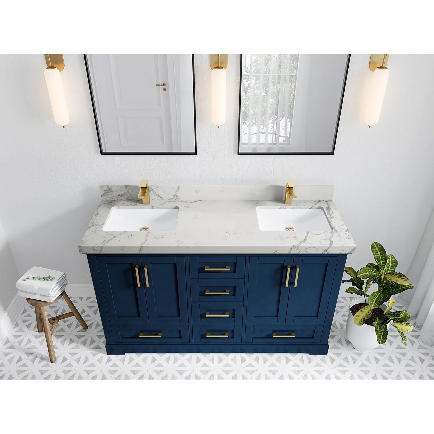 Willow Collection 60 in W x 22 in D x 36 in H Boston Double Bowl Sink Bathroom Vanity with Countertop