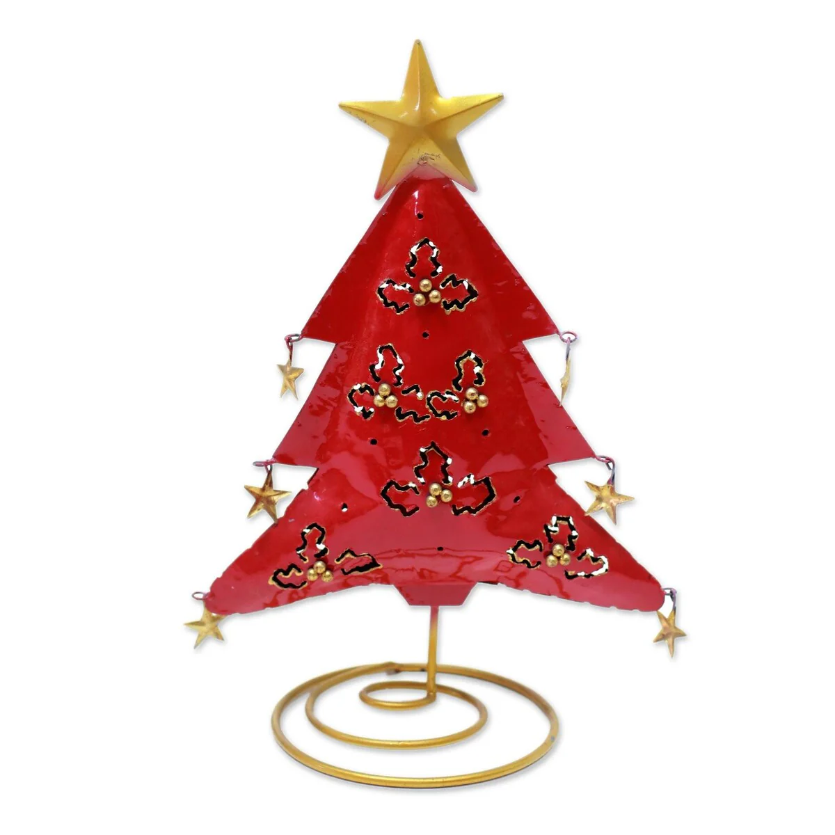 Handmade Red Christmas Tree Steel tealight holder (Indonesia)