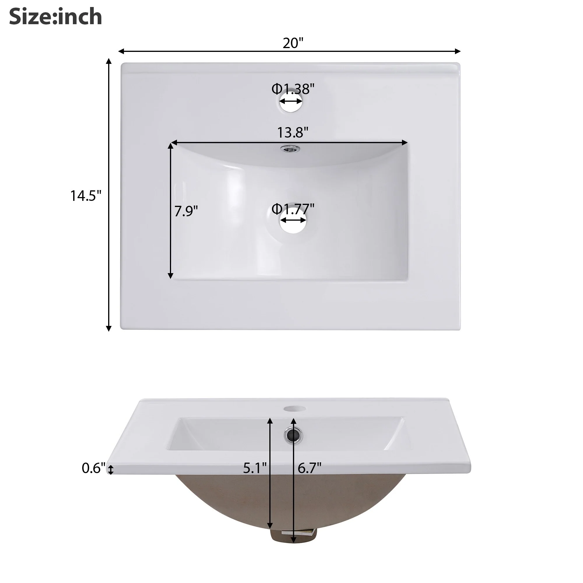20 Inch Modern Bathroom Vanity with Ceramic Sink Small Space Cabinet
