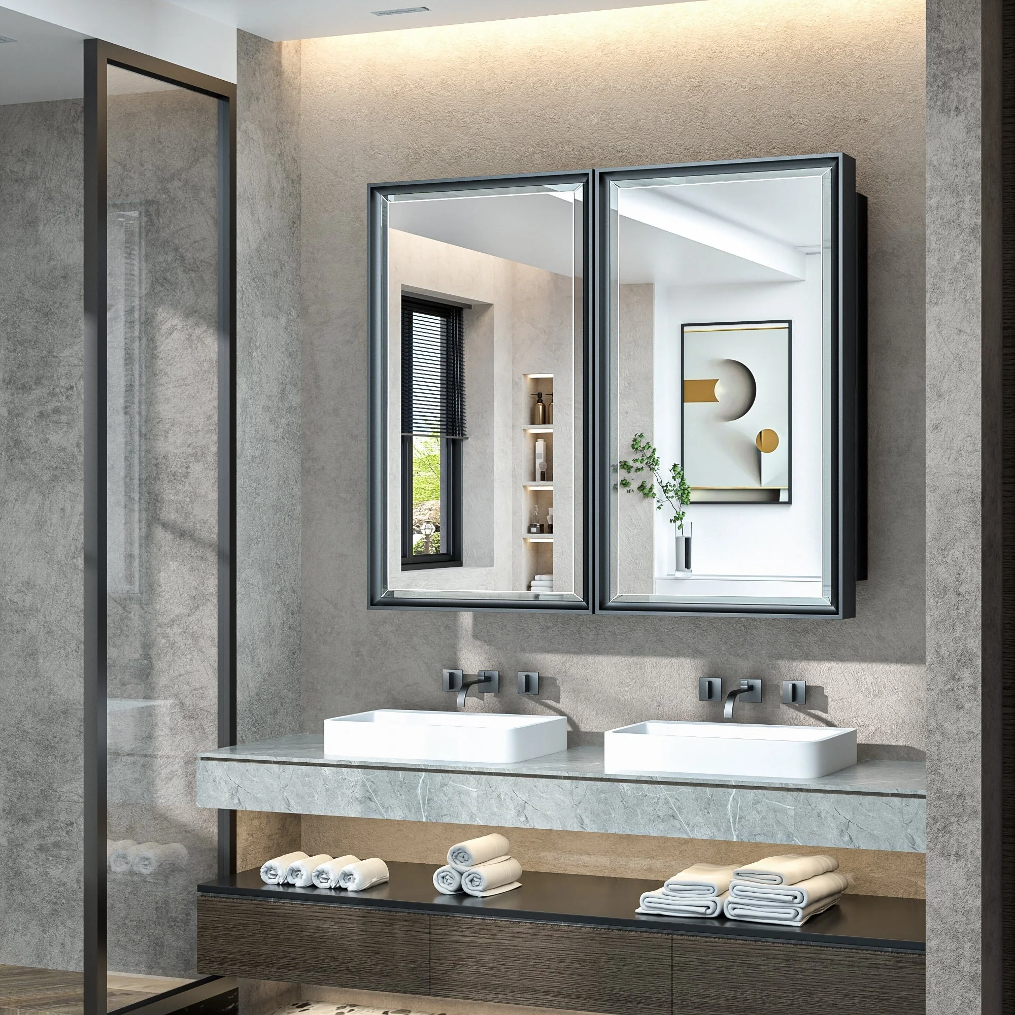 TokeShimi Medicine Cabinets for Bathroom with Mirror, Beveled Framed