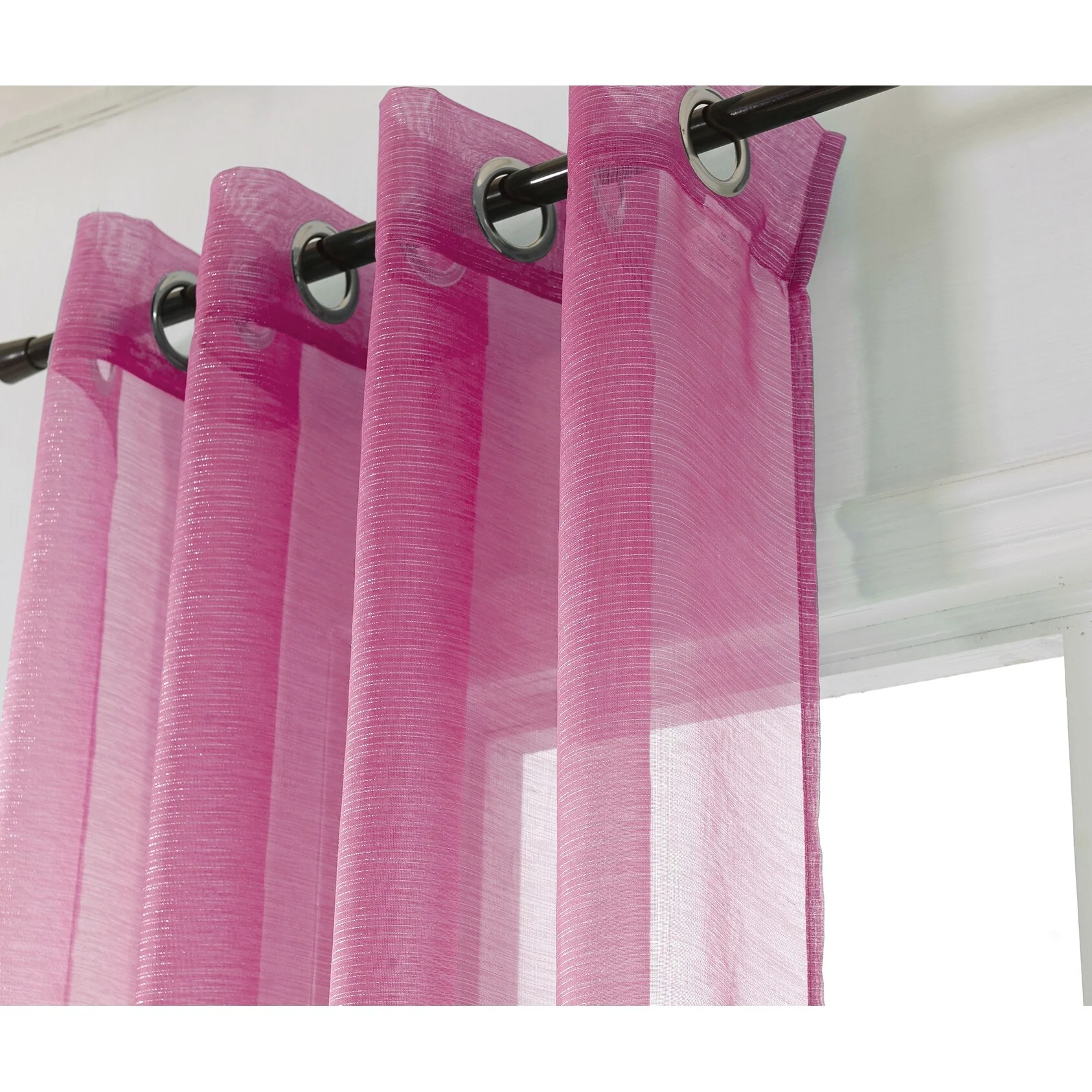 Lonnie Metallic Stripe Sheer Window Curtain Panel 90 inch