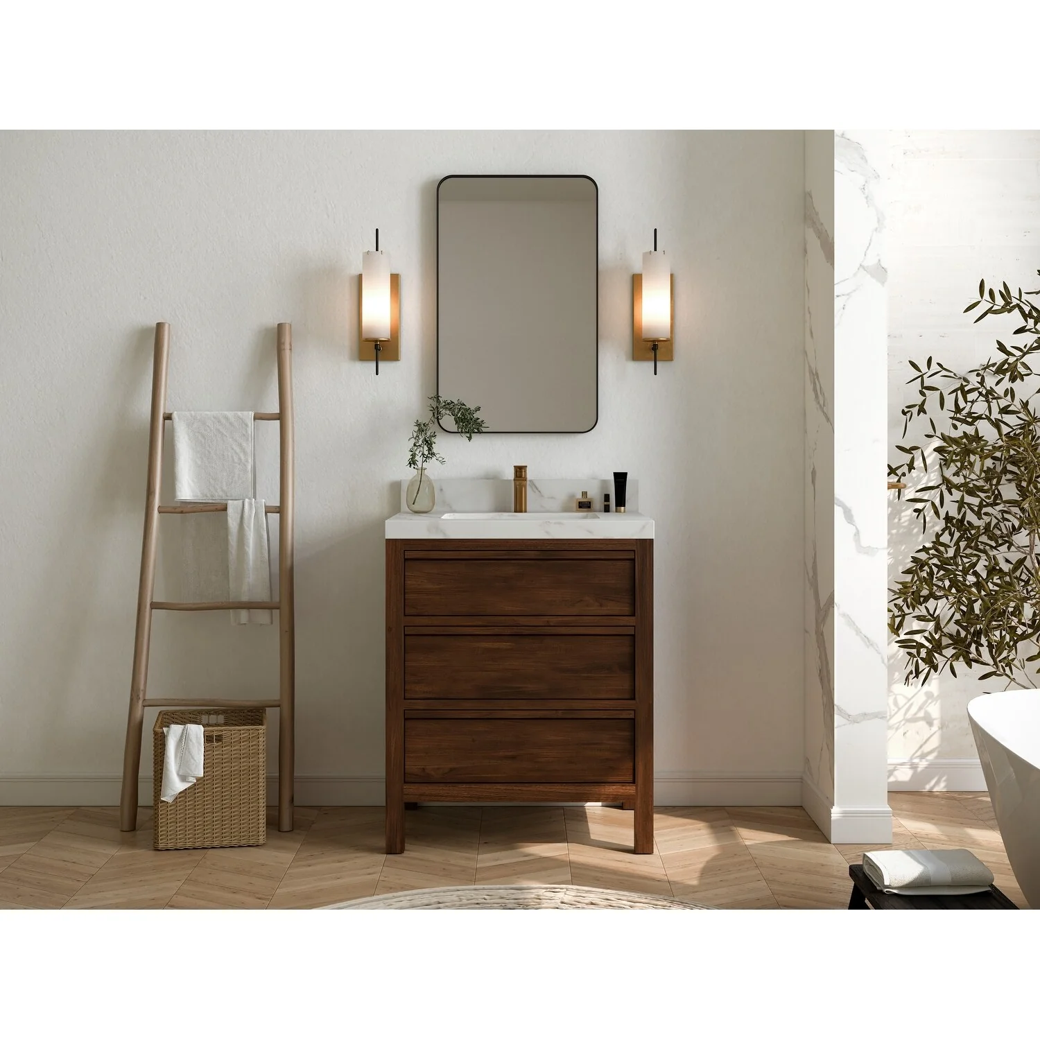 Willow Collections 30 in. W x 22 in. D Elizabeth Solid Teak Wodd Single Sink Bathroom Vanity with Countertop