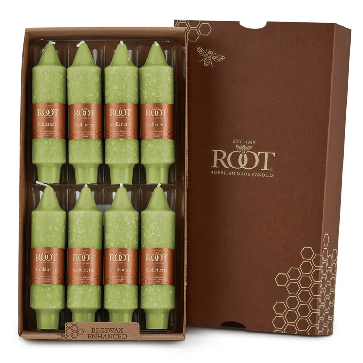 Root Unscented 5 In. Timberline™ Collenette Taper Candles box of 8 - 5 X 1-1/4