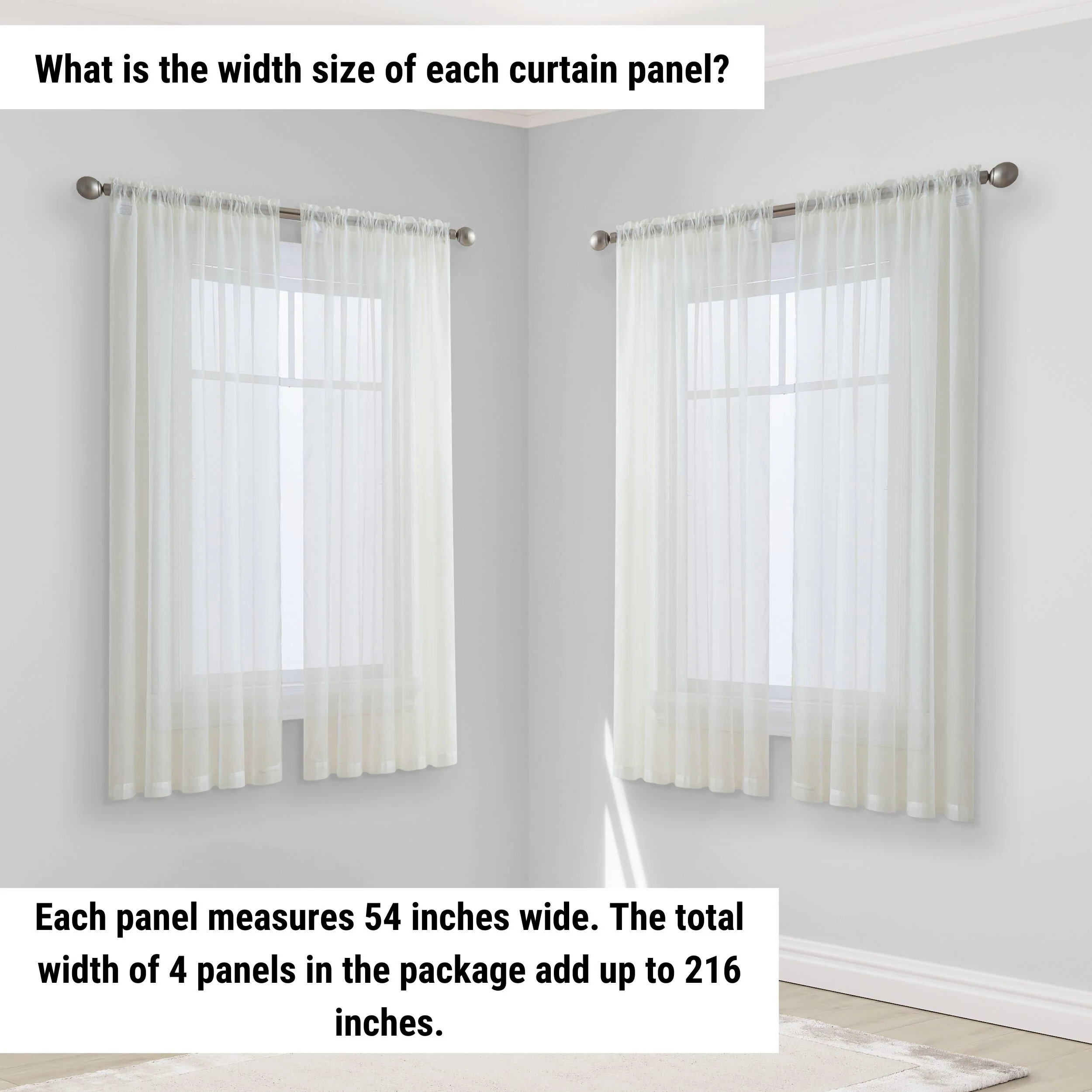 HLC.me Geneva Sheer Voile Window Treatment Rod Pocket Curtain Panels Bedroom and Living Room (Set of 4)