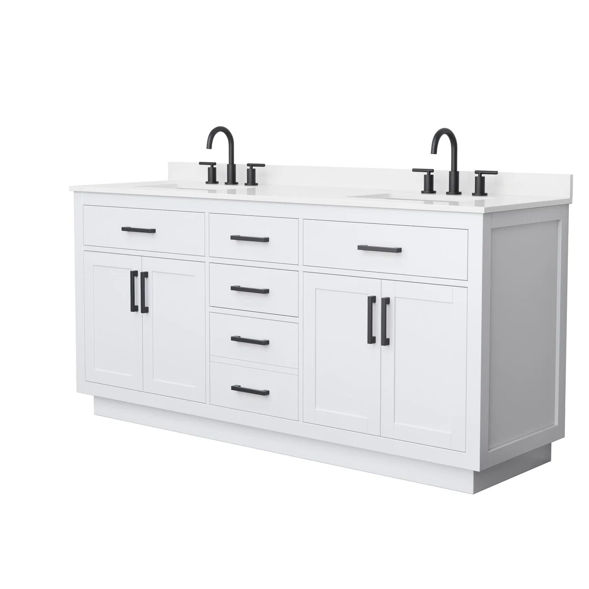 Beckett TK 72-inch Double Vanity, 3 Hole Quartz Top