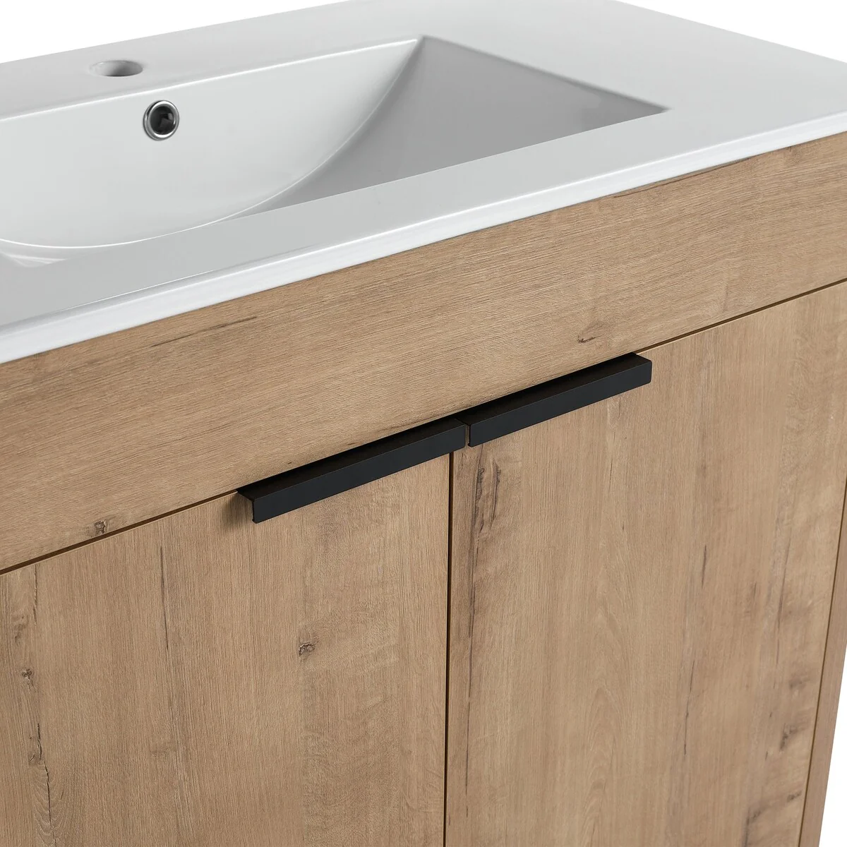 36 Inch Plywood Freestanding Bathroom Vanity Set with Integrated Ceramic Basin and Doors