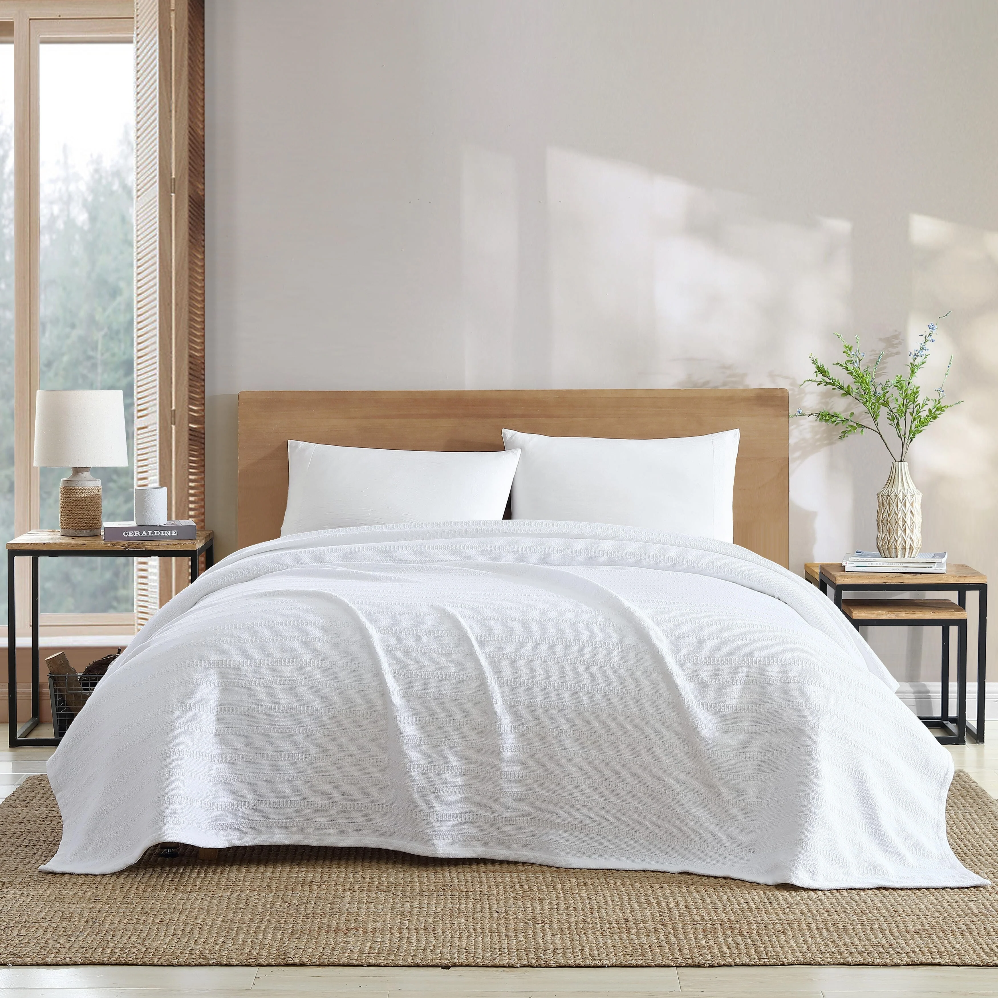 Eddie Bauer Variegated Weave Stripe Cotton Reversible Blanket