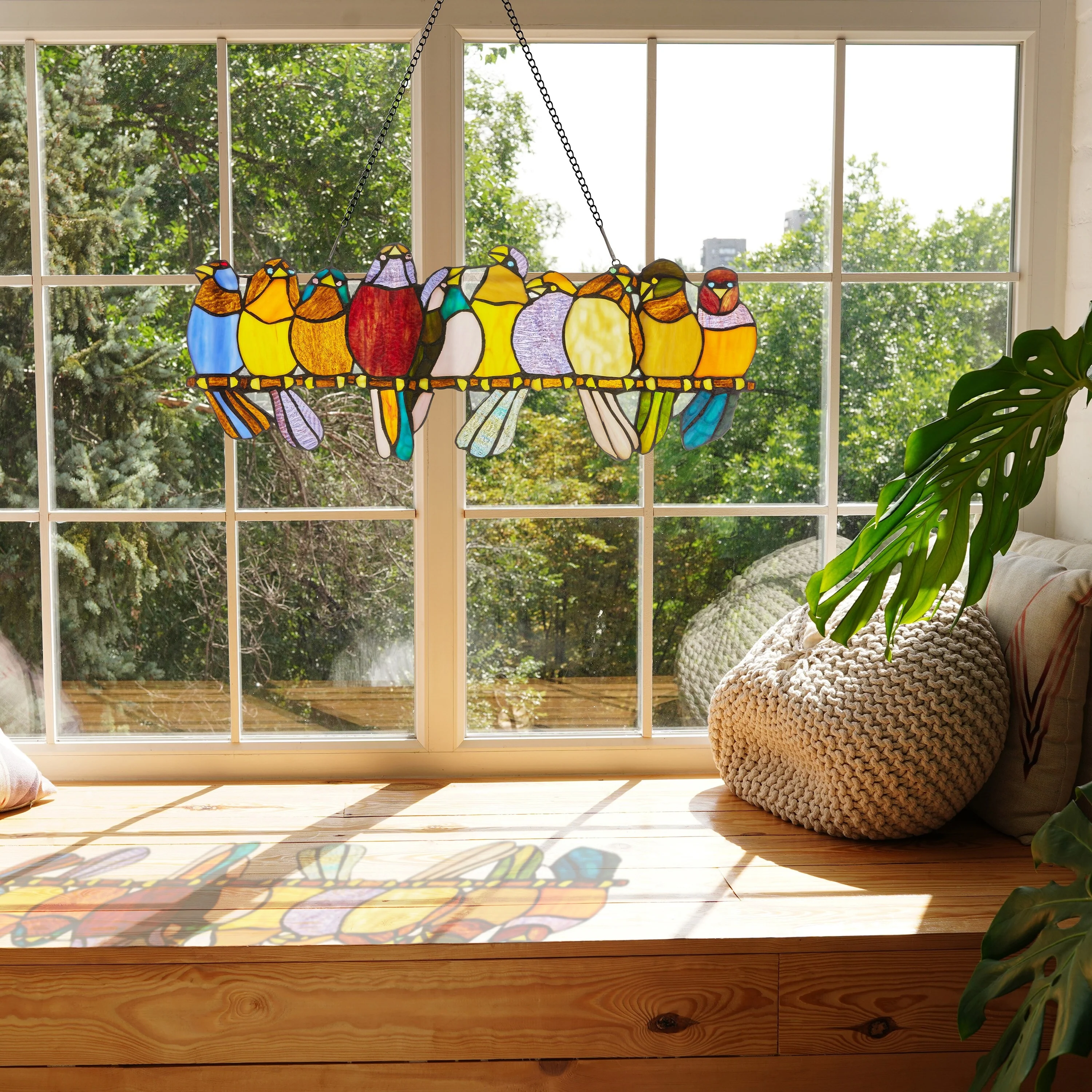 River of Goods Stained Glass Birds on Wire 9.25-in. Window Panel - 24.25