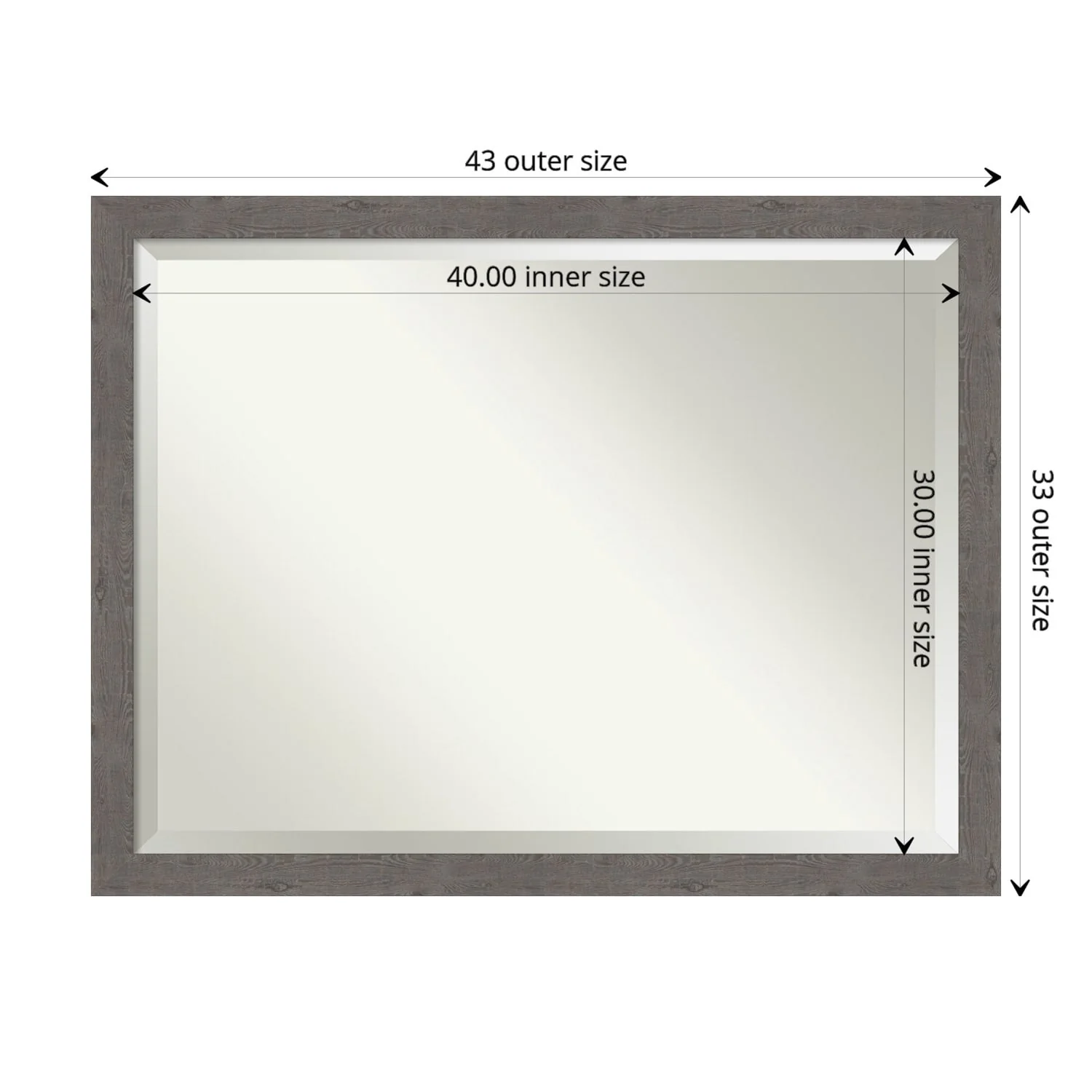Beveled Bathroom Wall Mirror - Rustic Plank Grey Narrow Frame
