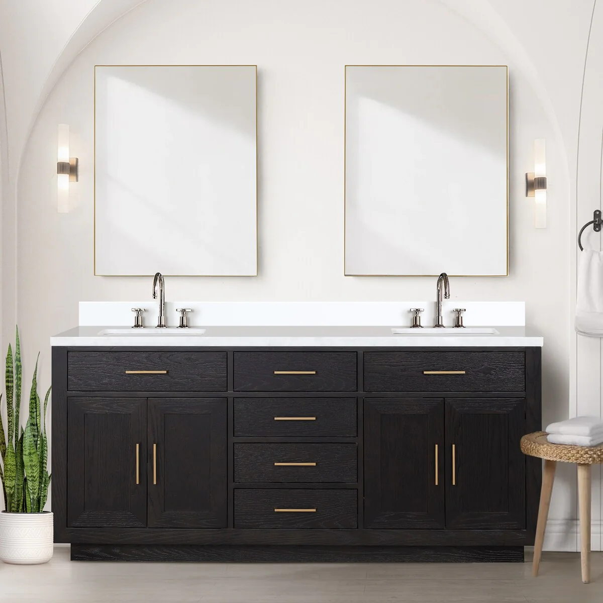 Abbey 60 in W x 22 in D Black Oak Double Bath Vanity and Cultured Marble Top