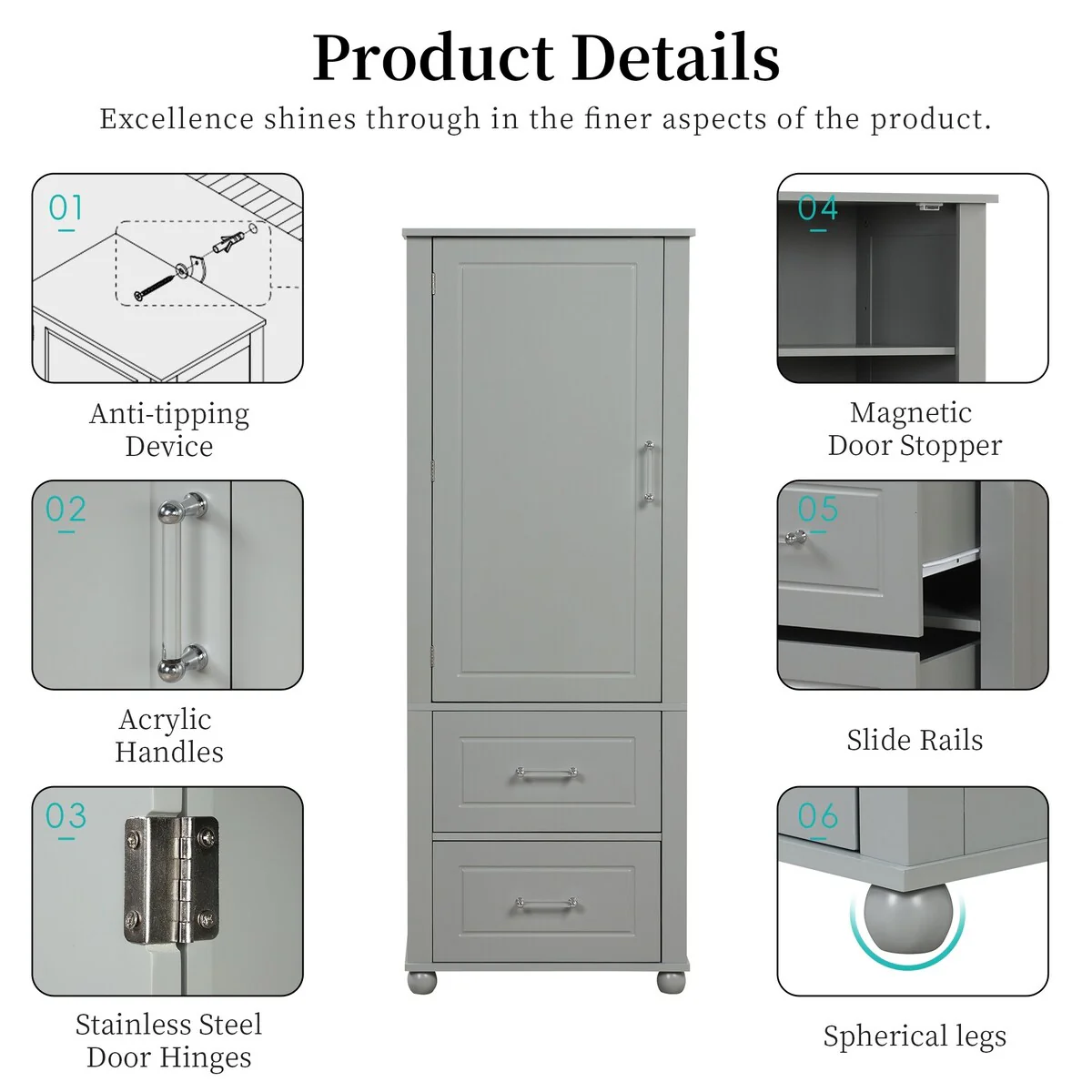 Tall Bathroom Storage Cabinet, Freestanding Storage Cabinet