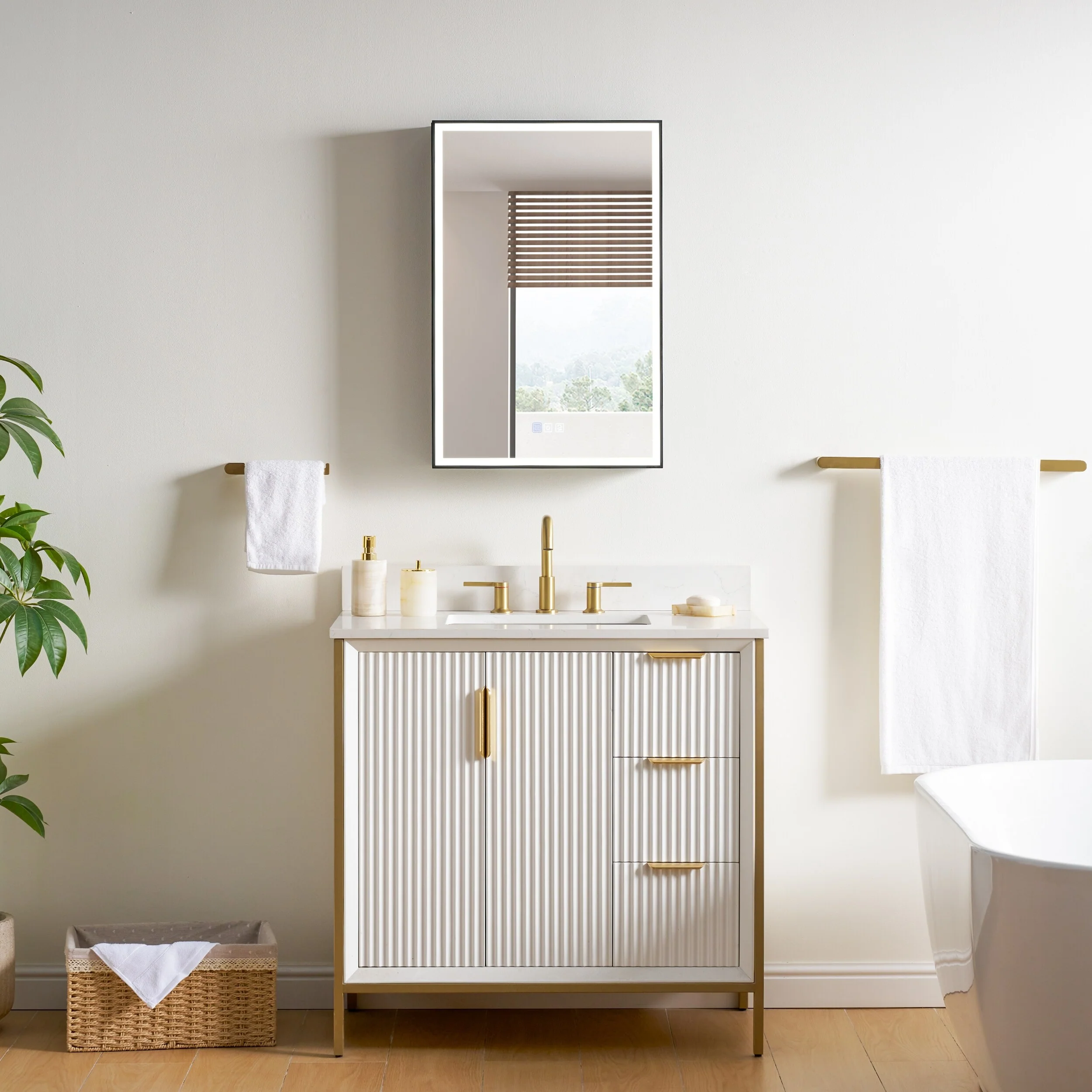 30'' H Recessed Or Surface Wall Mounted LED Mirror Cabinet With Mirror And Adjustable Shelves,Black Frame