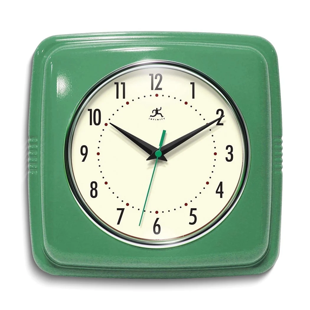 Curata Square Retro Green Finish Metal Quartz Wall Clock with Silent Movement