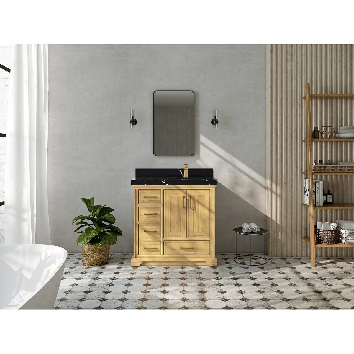 Willow Collections 36 in. W x 22 in. D Charlotte Teak Right Offset Sink Bathroom Solid Teak Vanity with Countertop