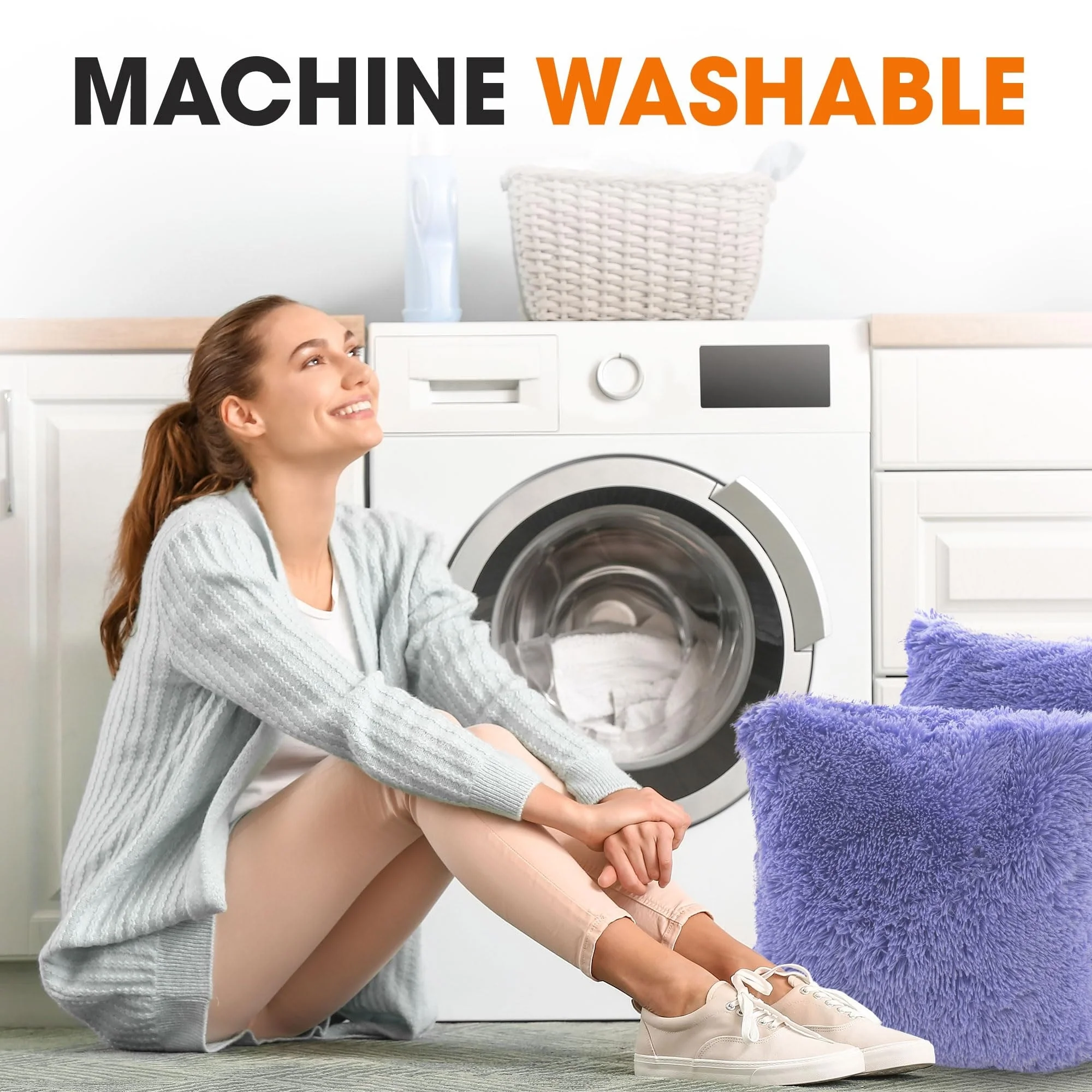 Cheer Collection Shaggy Long Hair Throw Pillows (Set of 2)