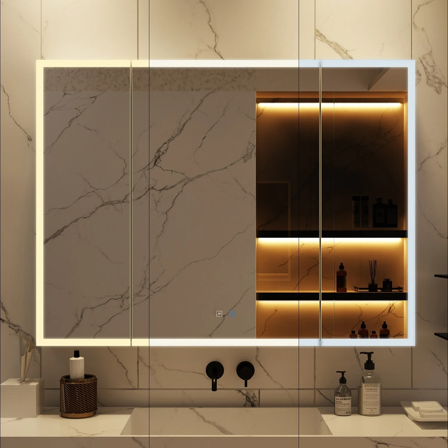 Sleek Anti-Fog Bathroom Medicine Cabinet with Dimmable LED Lights - 45.9