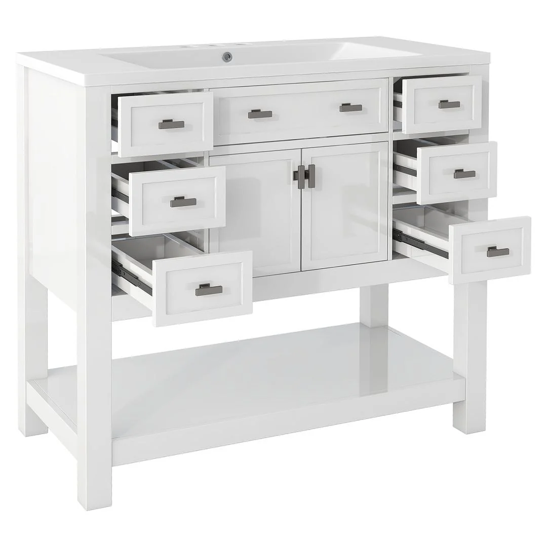 36'' Modern Bathroom Bathroom Vanity with Sink and 6 Drawers，2 Soft Closing Doors