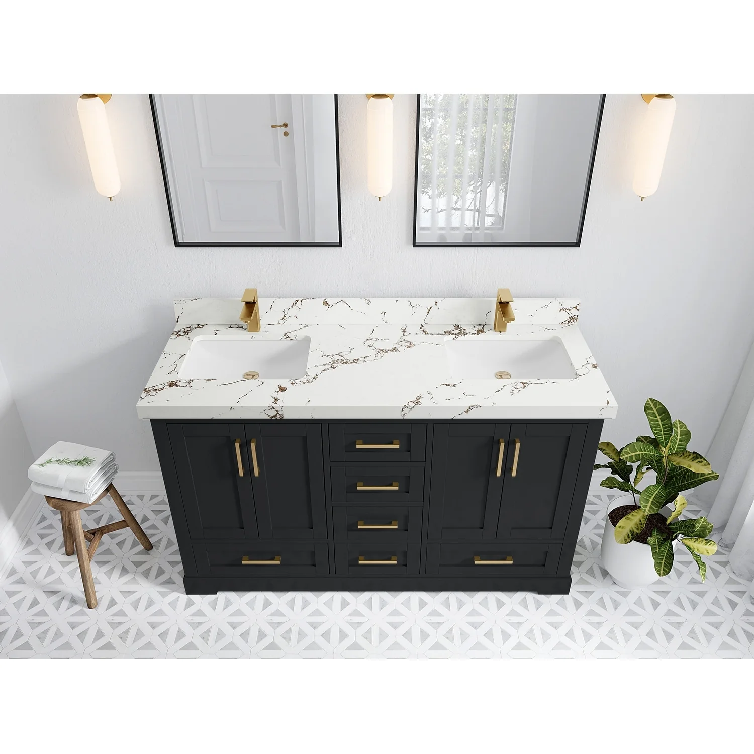 Willow Collection 60 in W x 22 in D x 36 in H Boston Double Bowl Sink Bathroom Vanity with Countertop