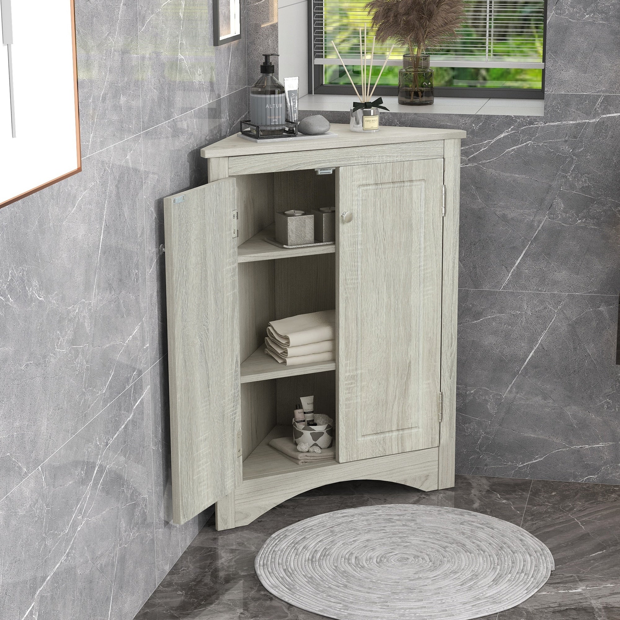 17.2 in. W x 17.2 in. D Triangle Bathroom Storage Cabinet with Adjustable Shelves