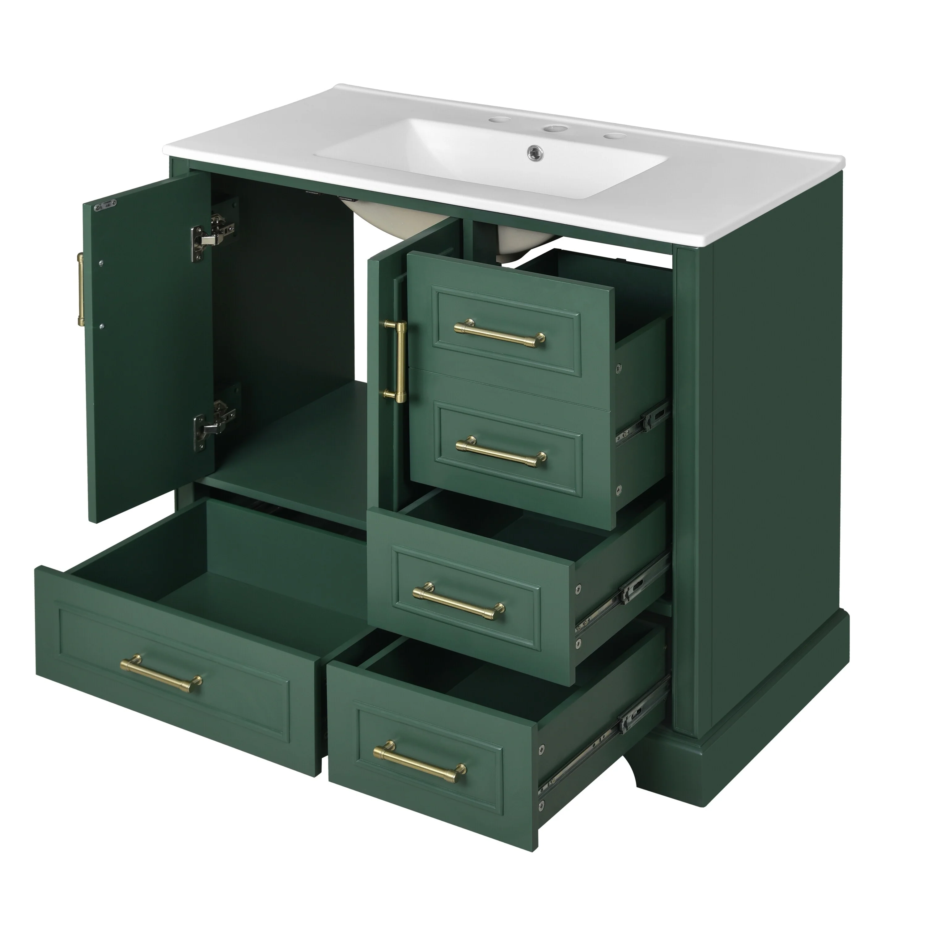 Bathroom Vanity with Resin Sink, Bathroom Vanity Set with 4 Drawers, Bathroom Storage Cabinet with 2 Soft Close Doors